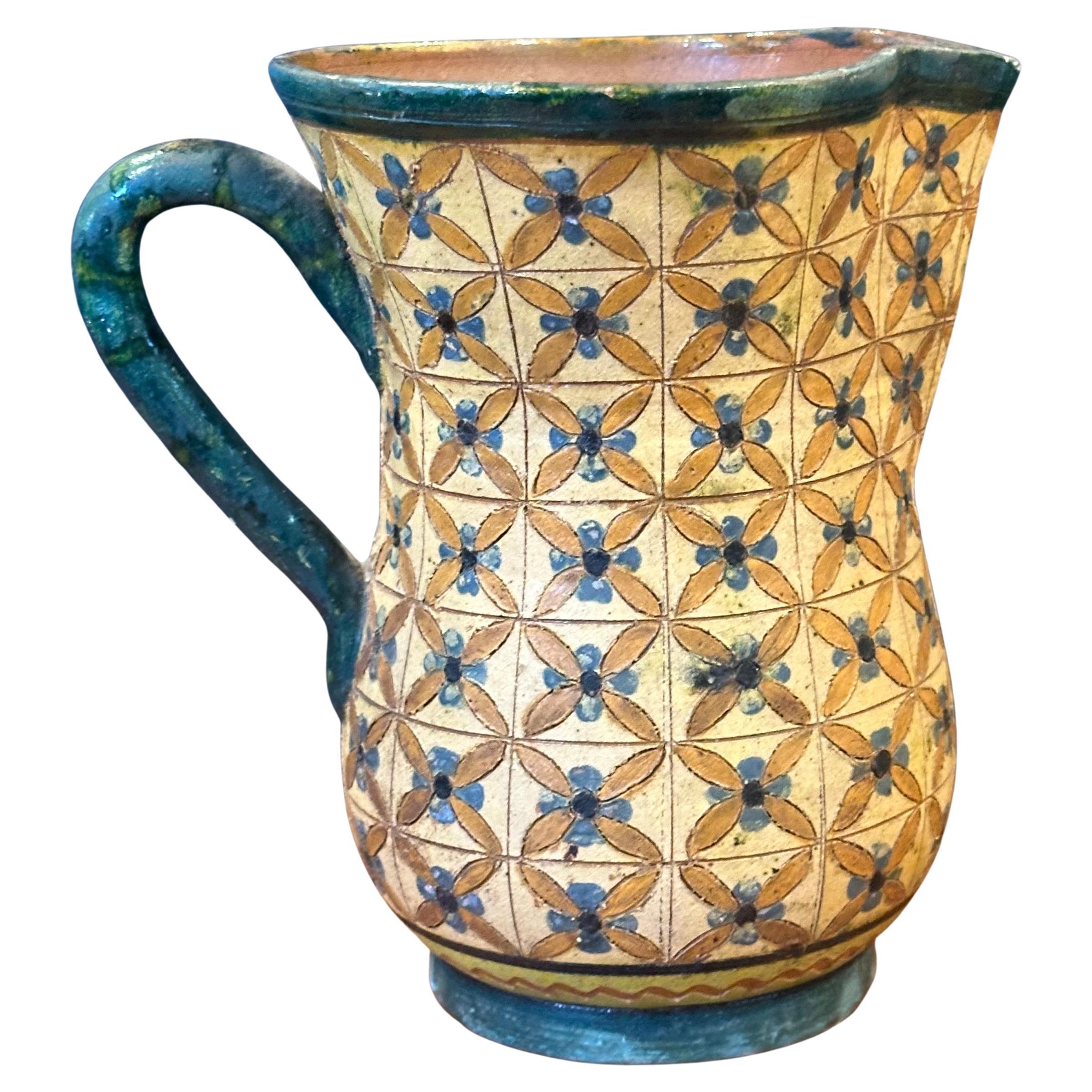Vintage Hand-Painted Italian Pottery Water Pitcher by Montopola Arno For Sale 8