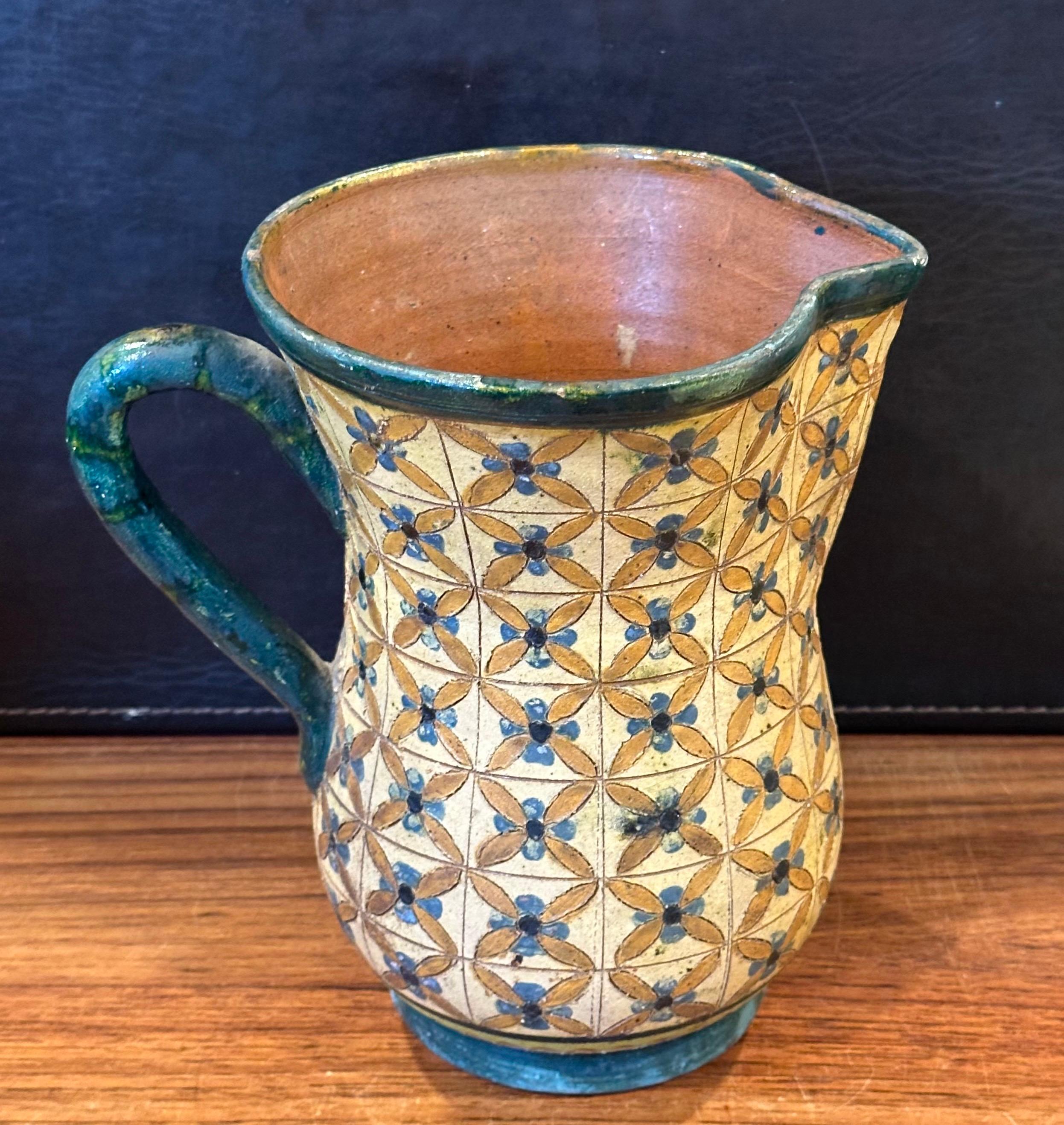 20th Century Vintage Hand-Painted Italian Pottery Water Pitcher by Montopola Arno For Sale