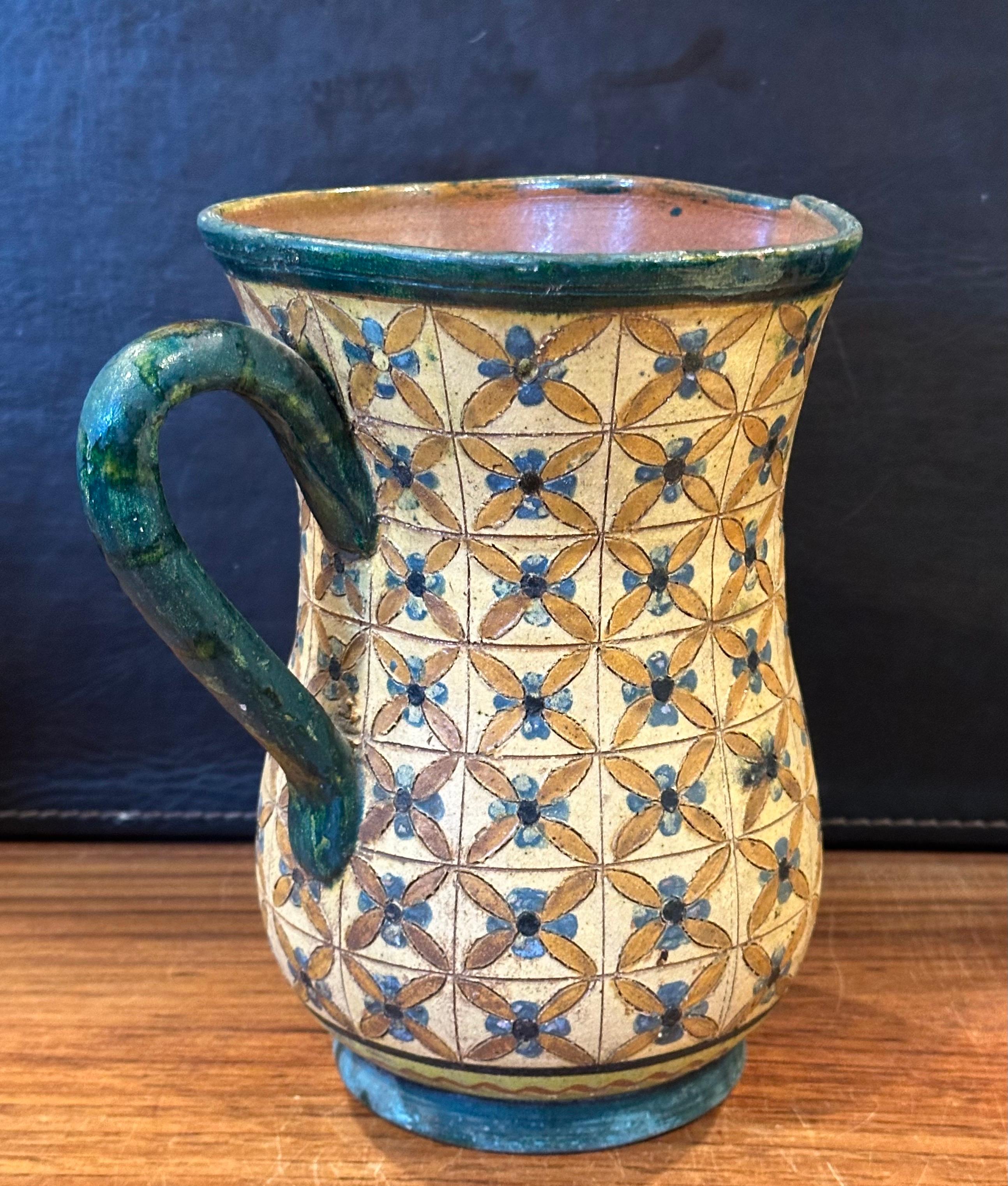 Ceramic Vintage Hand-Painted Italian Pottery Water Pitcher by Montopola Arno For Sale