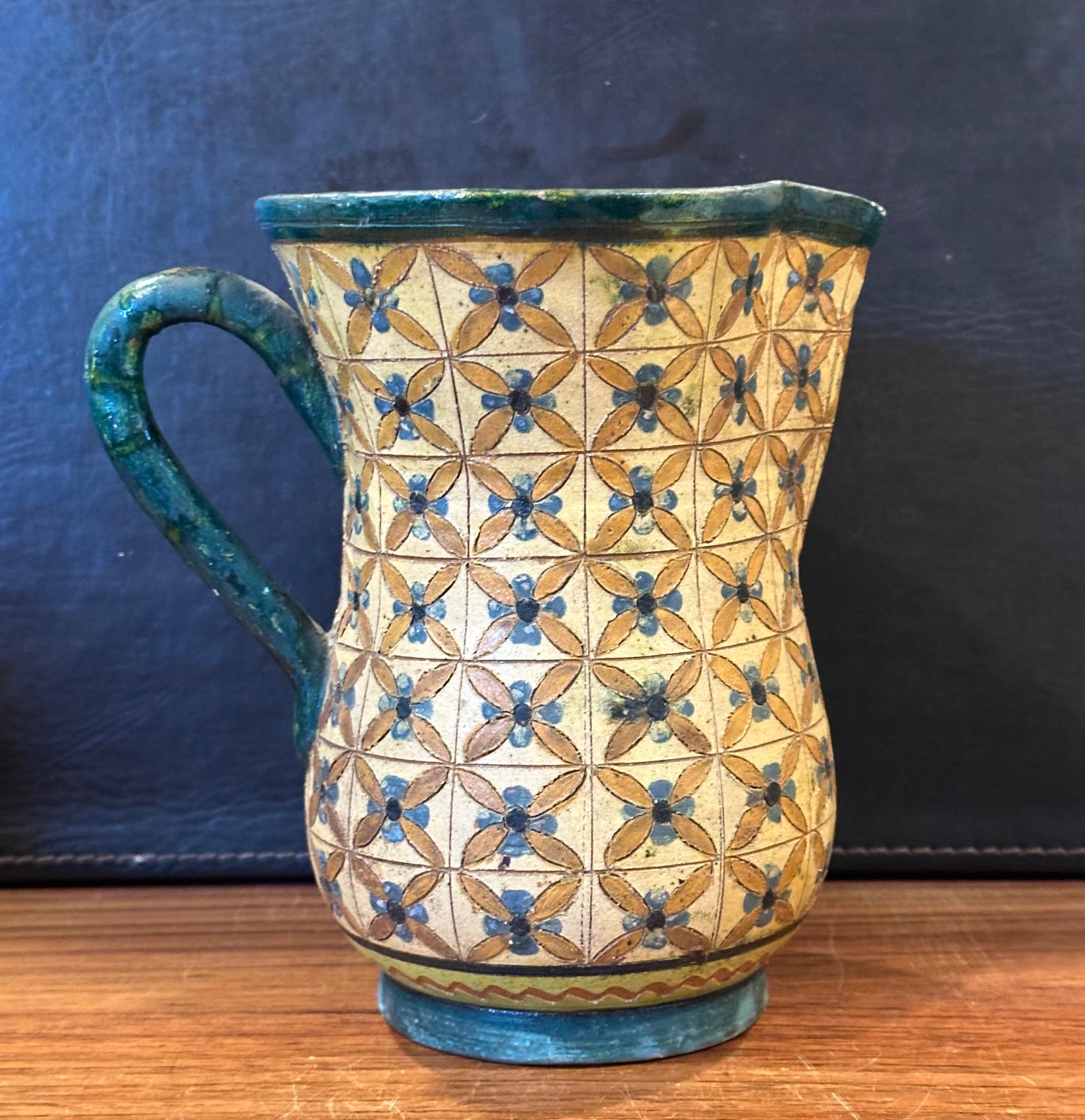 Vintage Hand-Painted Italian Pottery Water Pitcher by Montopola Arno For Sale 1