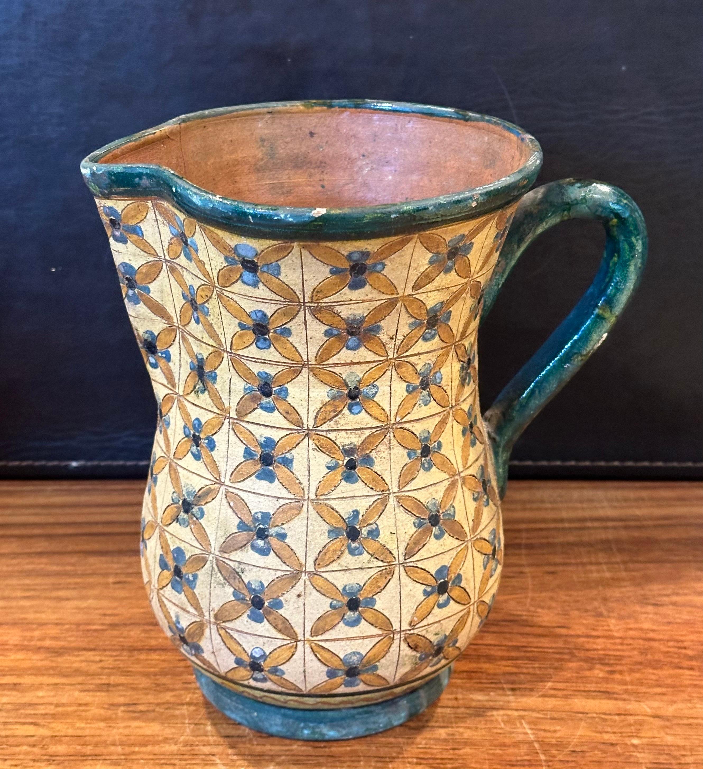 Vintage Hand-Painted Italian Pottery Water Pitcher by Montopola Arno For Sale 3