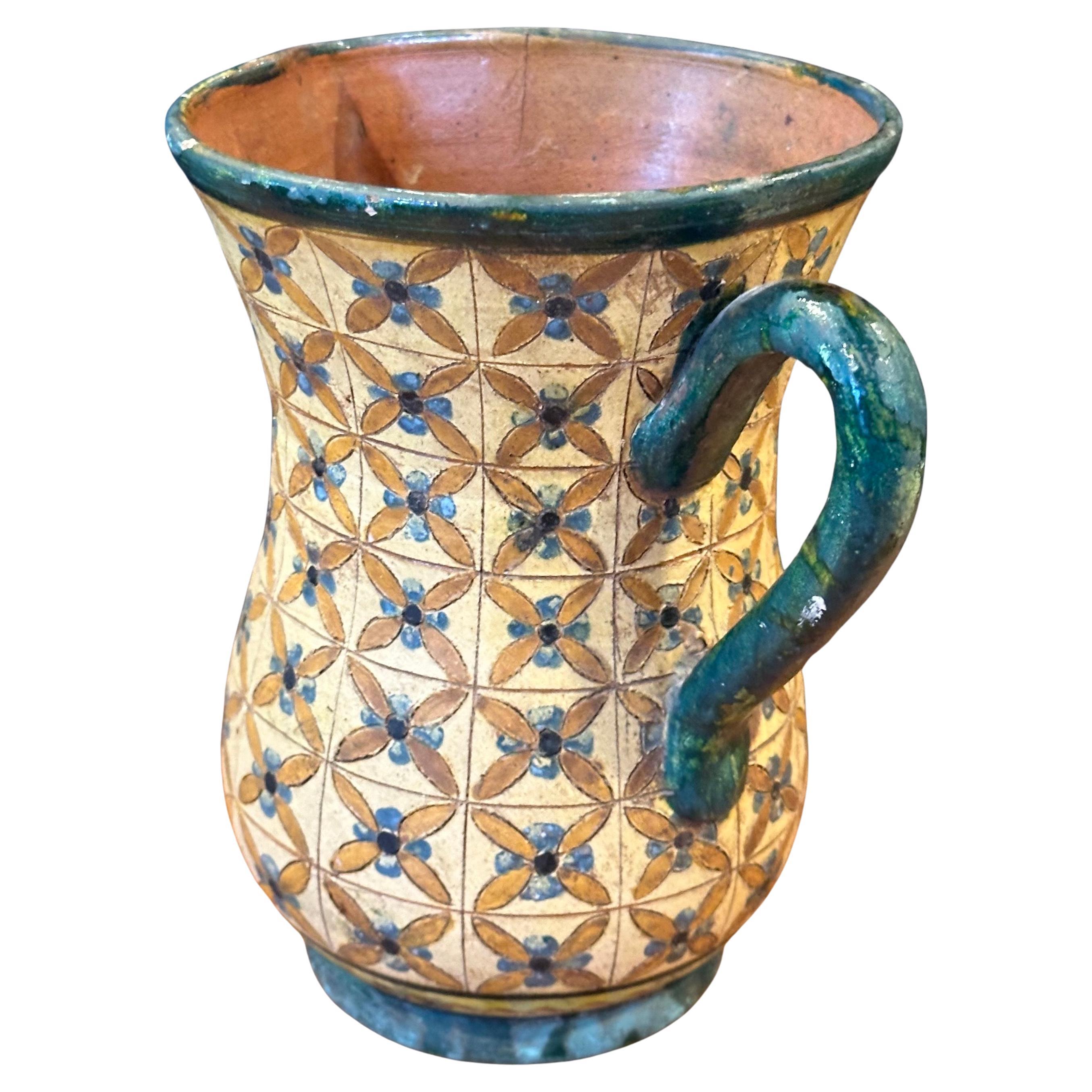 Brocca d'acqua d'epoca in ceramica italiana dipinta a mano di Montopola Arno