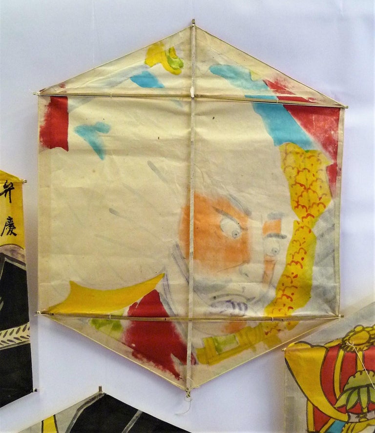 Vintage Hand Painted Japanese Kites Samurai Depictions 1970s For Sale