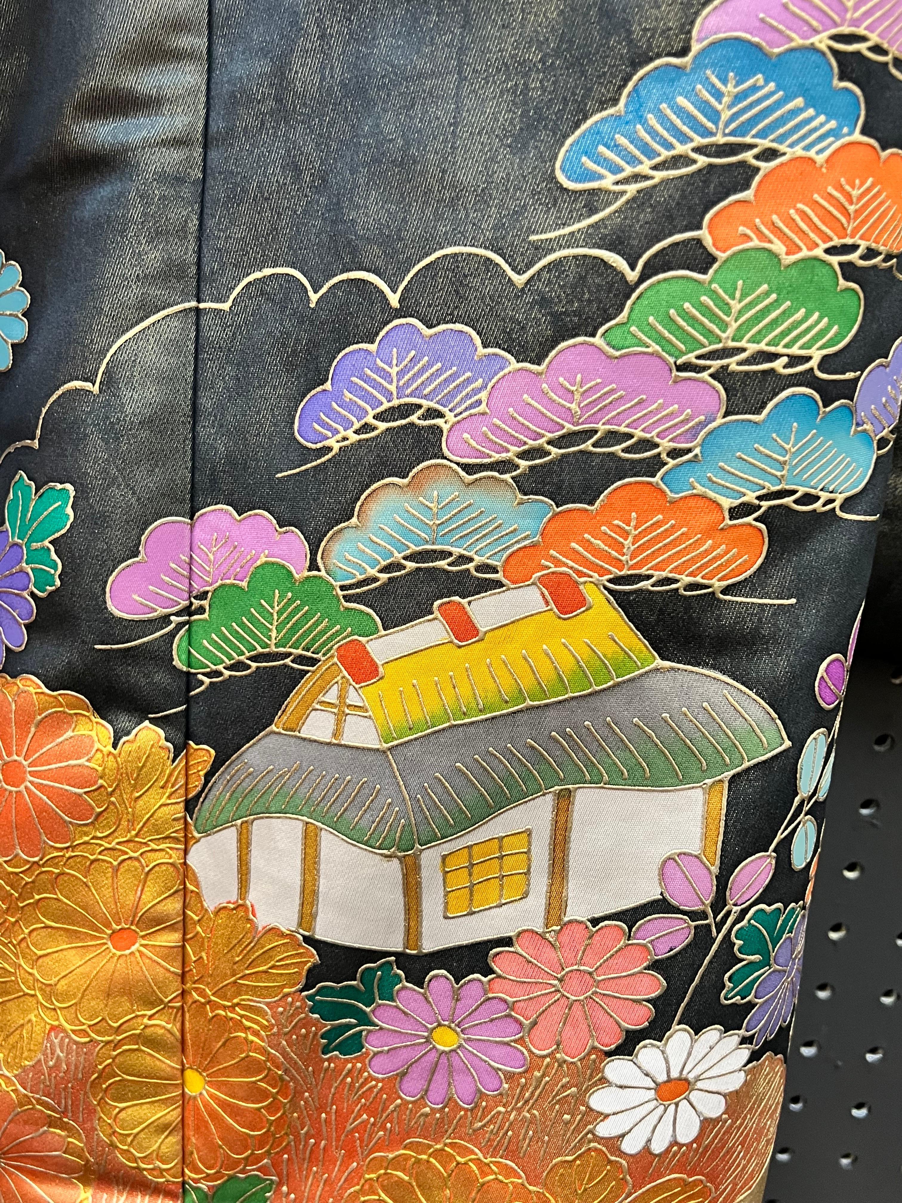 Japonisme Vintage Hand-Painted Japanese Wedding Kimono  For Sale