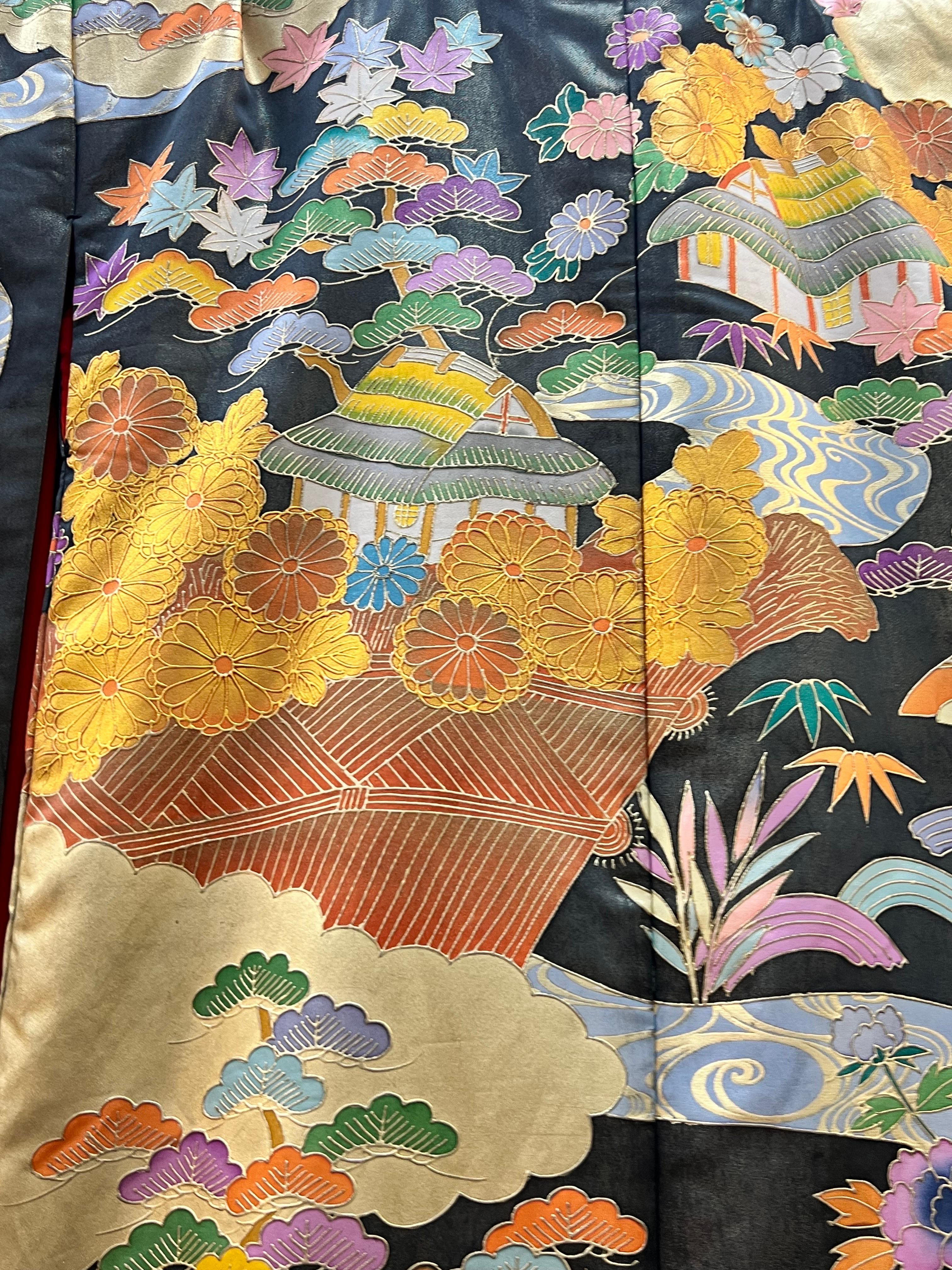 Vintage Hand-Painted Japanische Hochzeit Kimono  (20. Jahrhundert) im Angebot