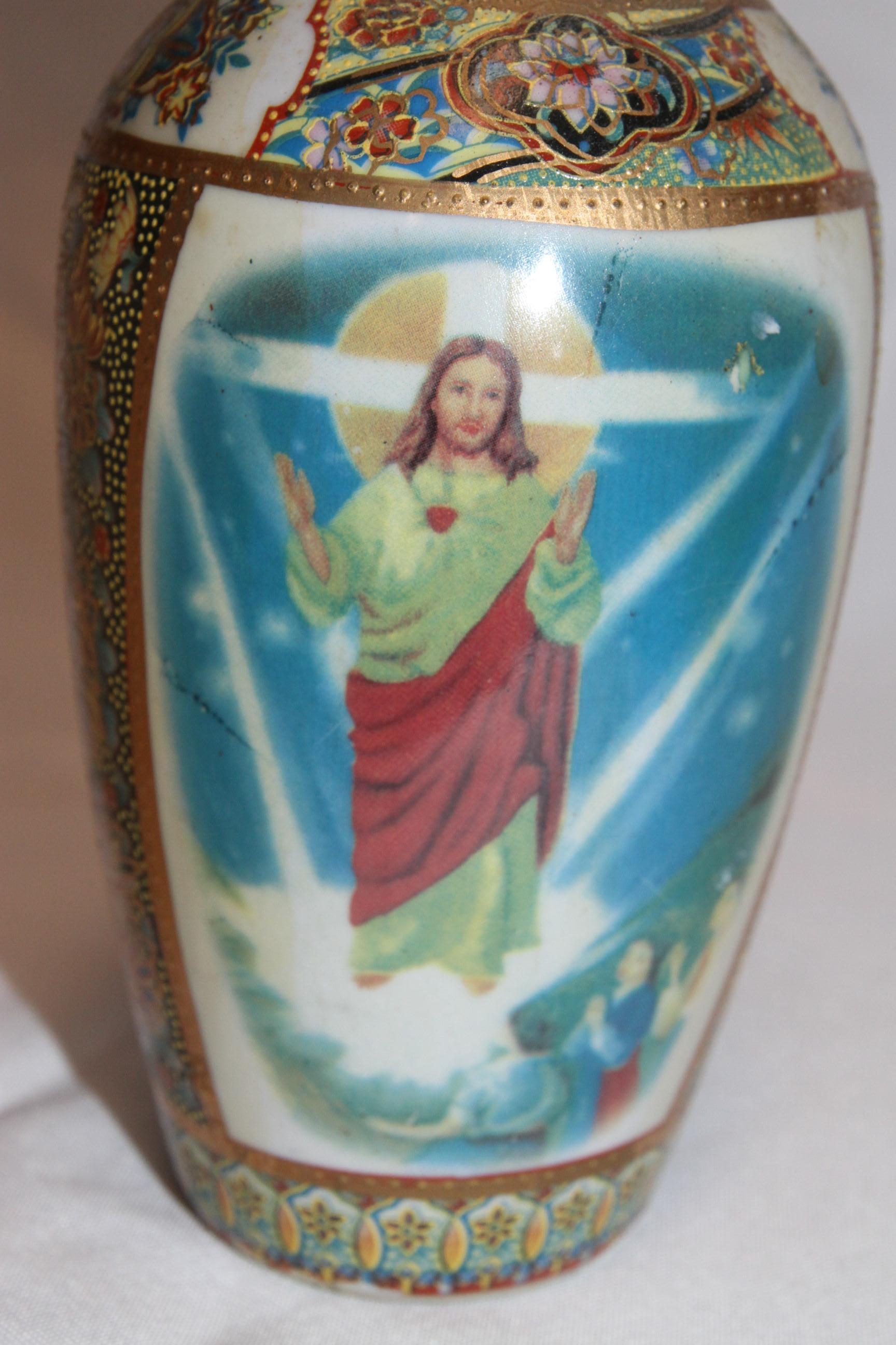 Hand-Painted Vintage hand-painted Jesus vase For Sale
