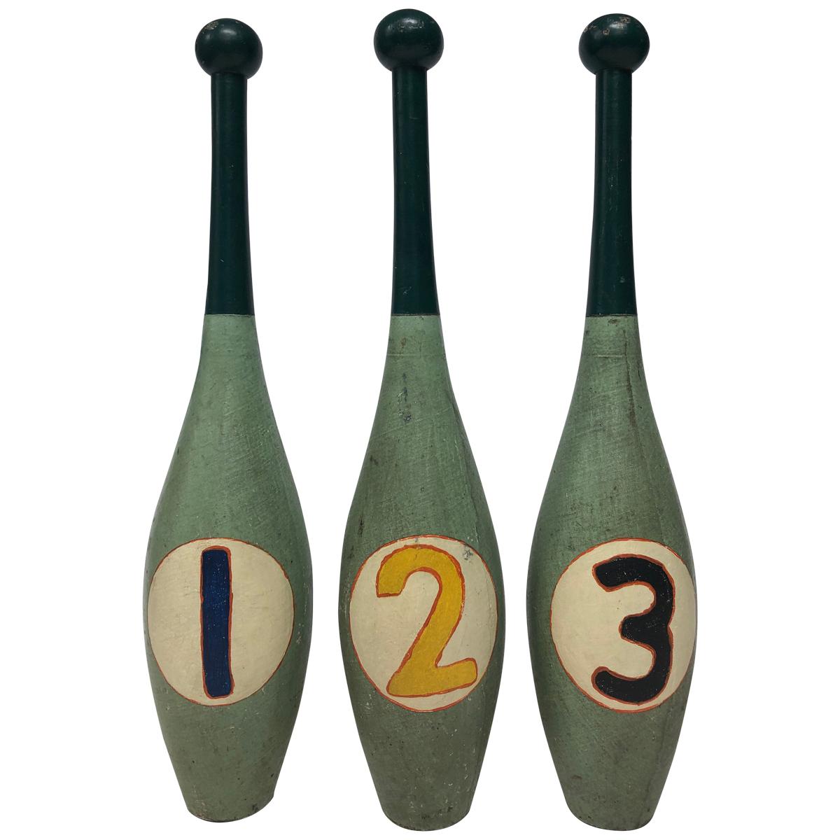 Vintage Hand Painted Juggling Pins For Sale at 1stDibs