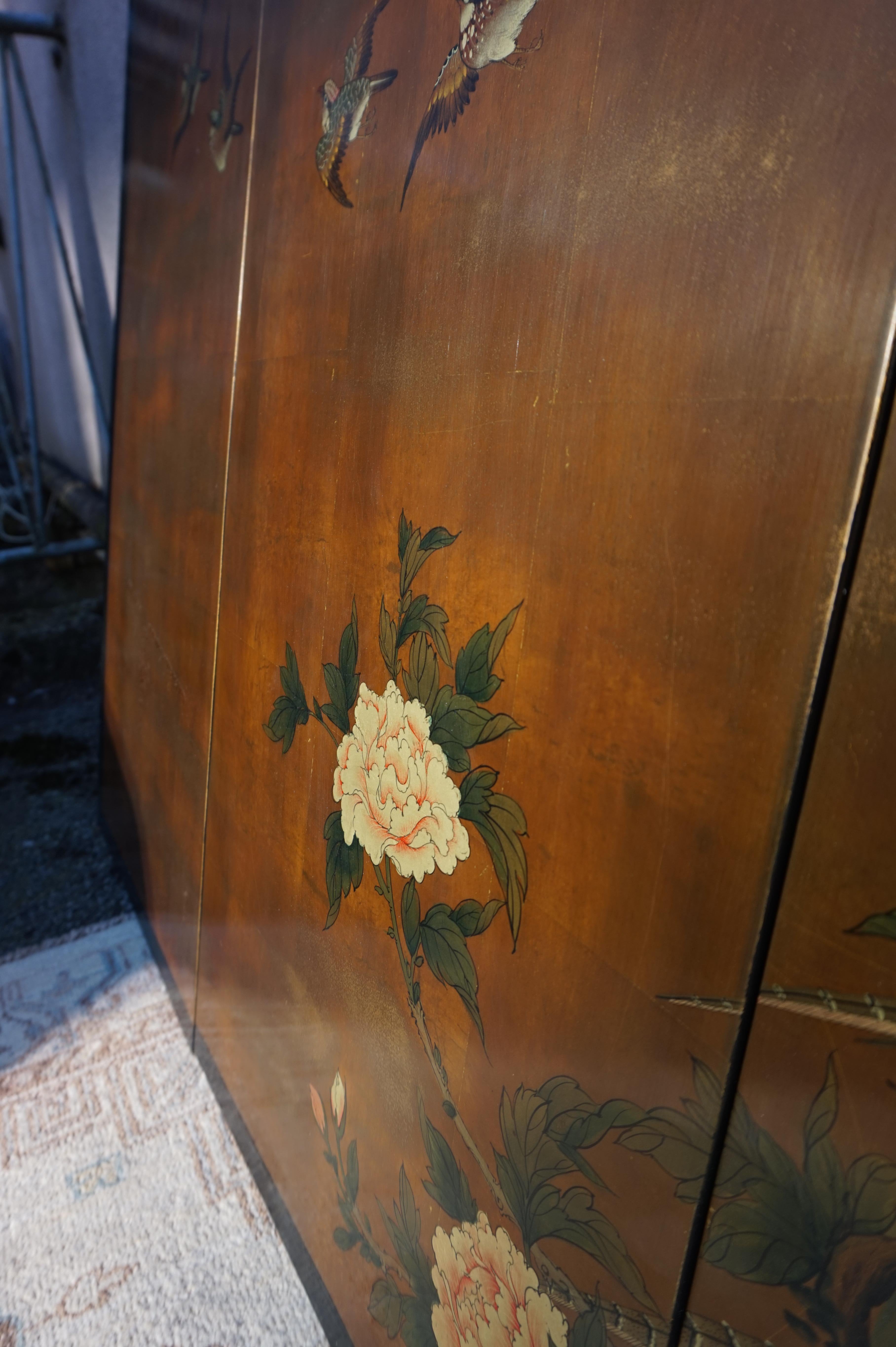 Vintage Hand painted & Lacquered Chinese Wall Panels With Pheasants 7