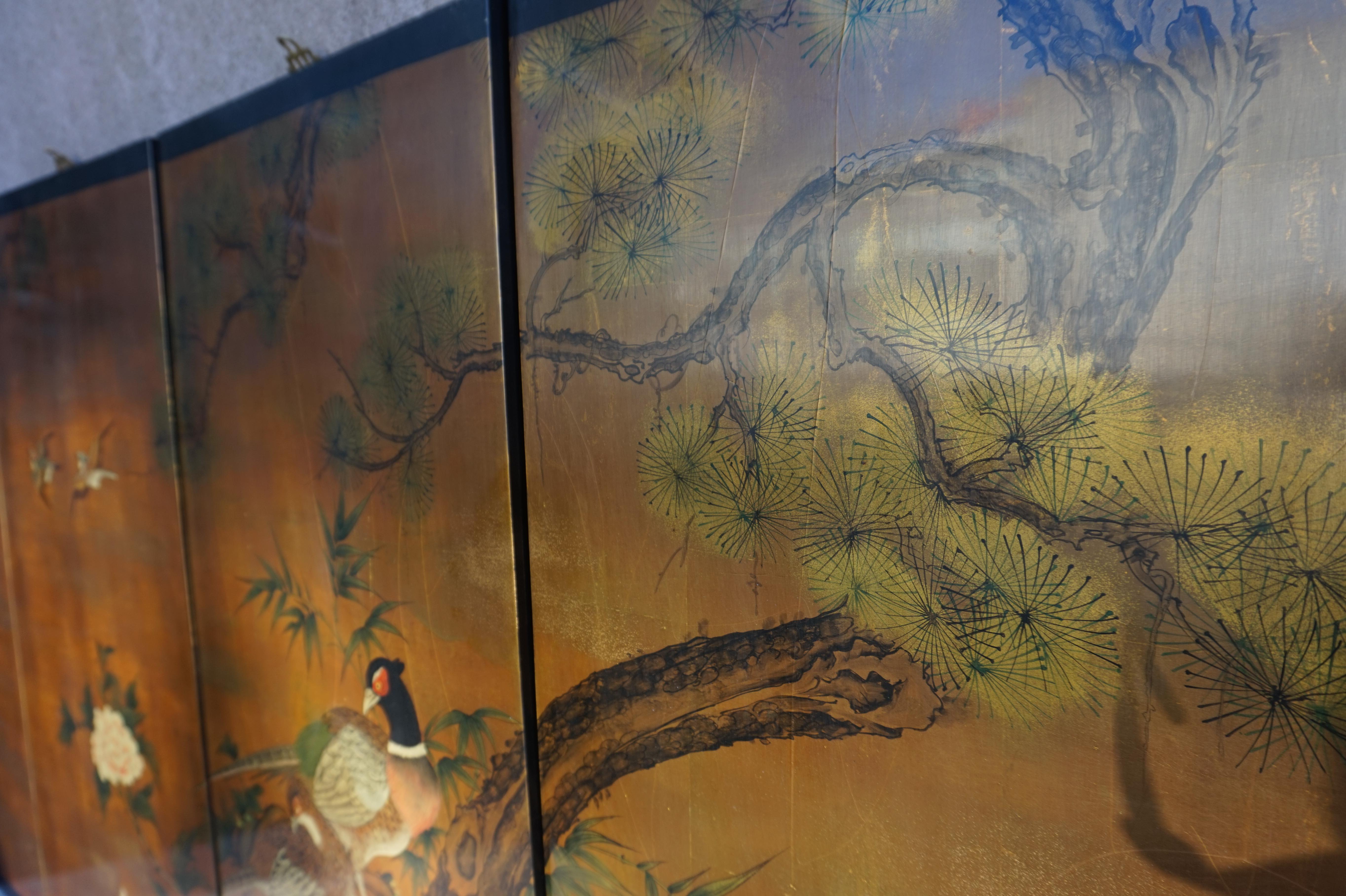 Vintage Hand painted & Lacquered Chinese Wall Panels With Pheasants 9