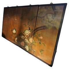 Vintage Hand painted & Lacquered Chinese Wall Panels With Pheasants