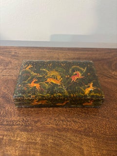 Vintage Hand Painted Lacquered Jaguar Hunt Decorative Box c.1950