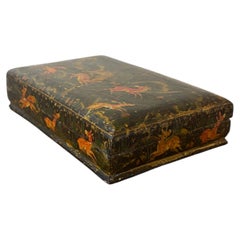 Vintage Hand Painted Lacquered Jaguar Hunt Decorative Box c.1950