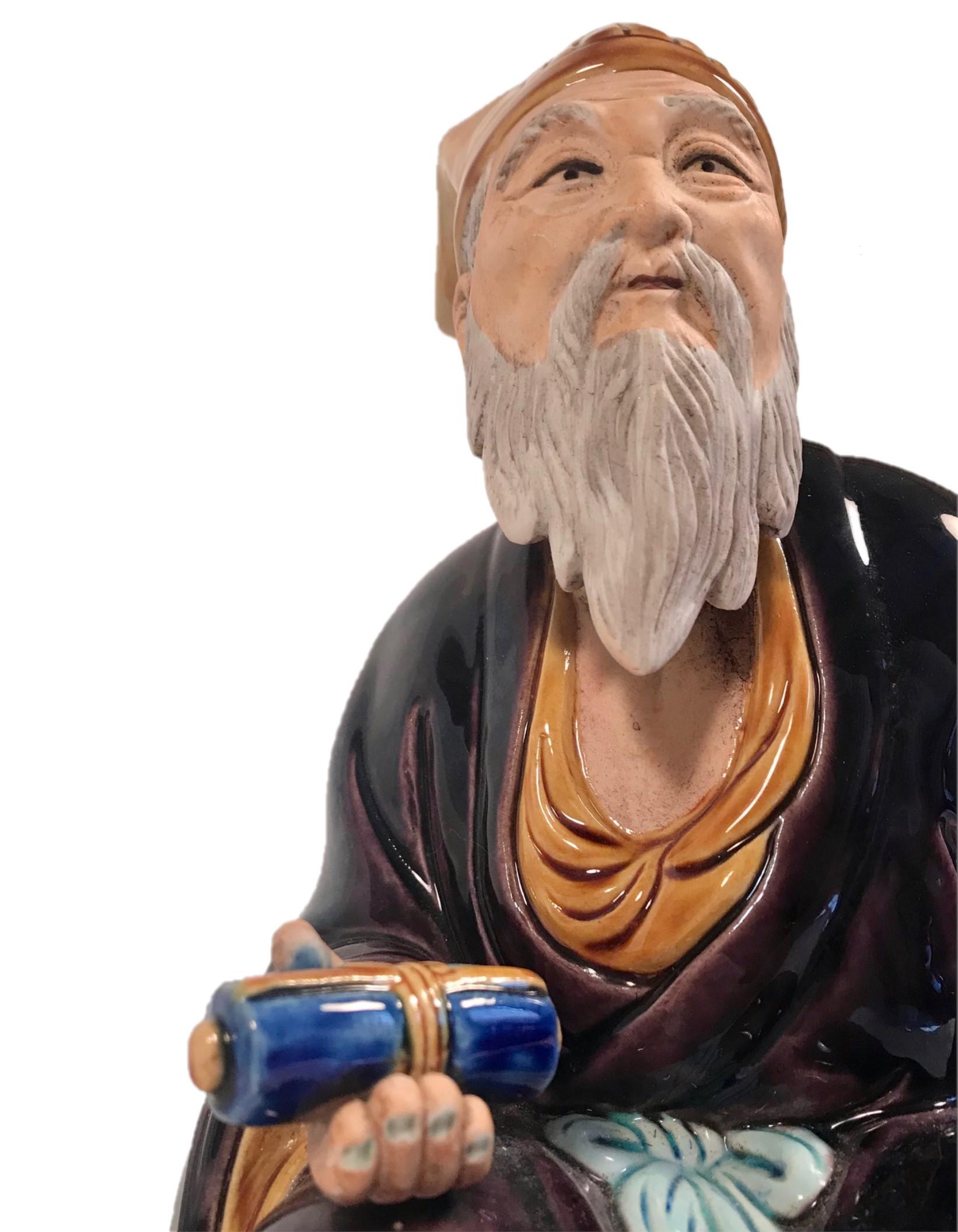 Glazed Vintage Hand Painted Large Chinese Mudman Figure