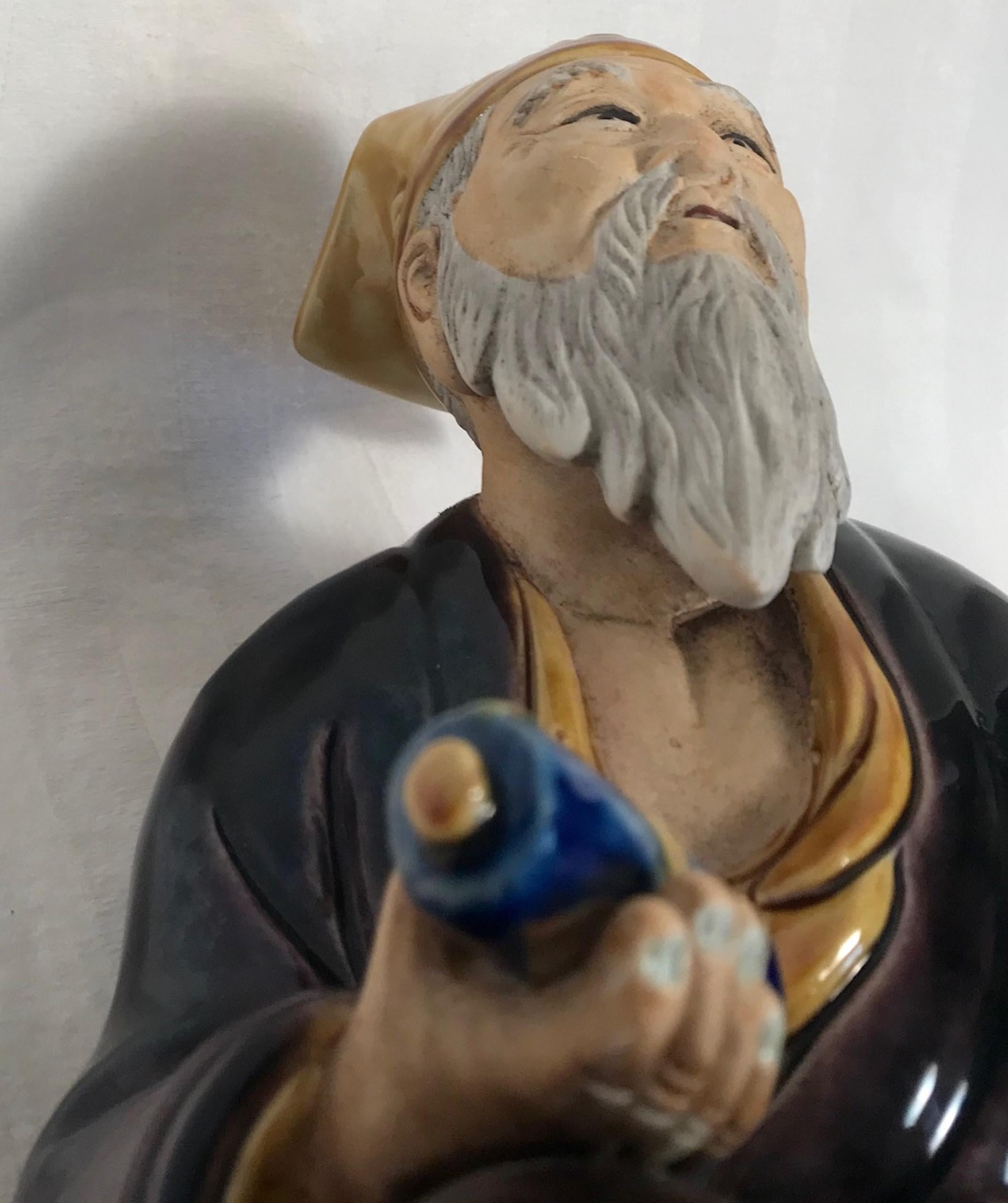 Vintage Hand Painted Large Chinese Mudman Figure In Good Condition In Vero Beach, FL