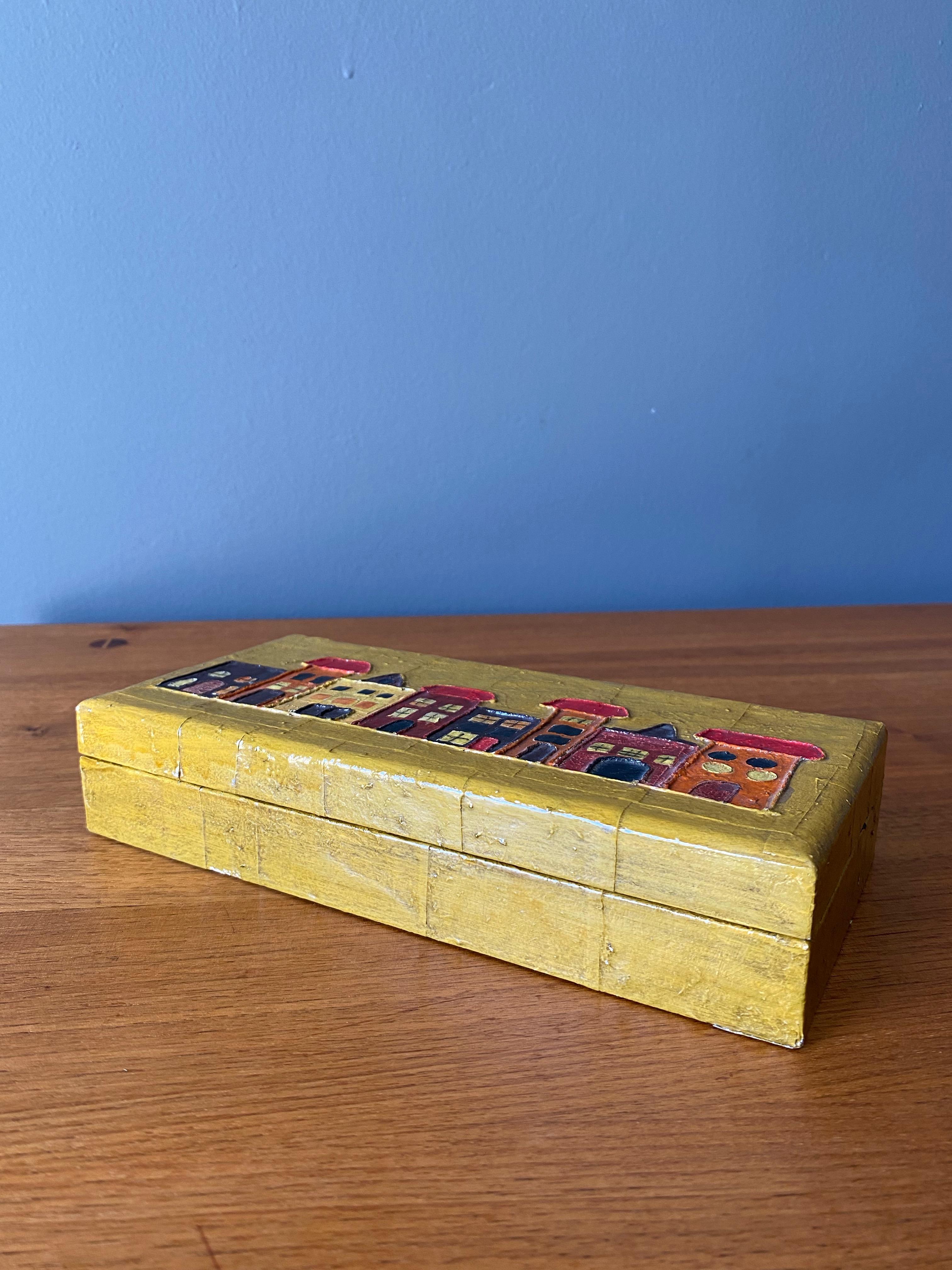 Wool Vintage Hand Painted Lidded Wood Box For Sale