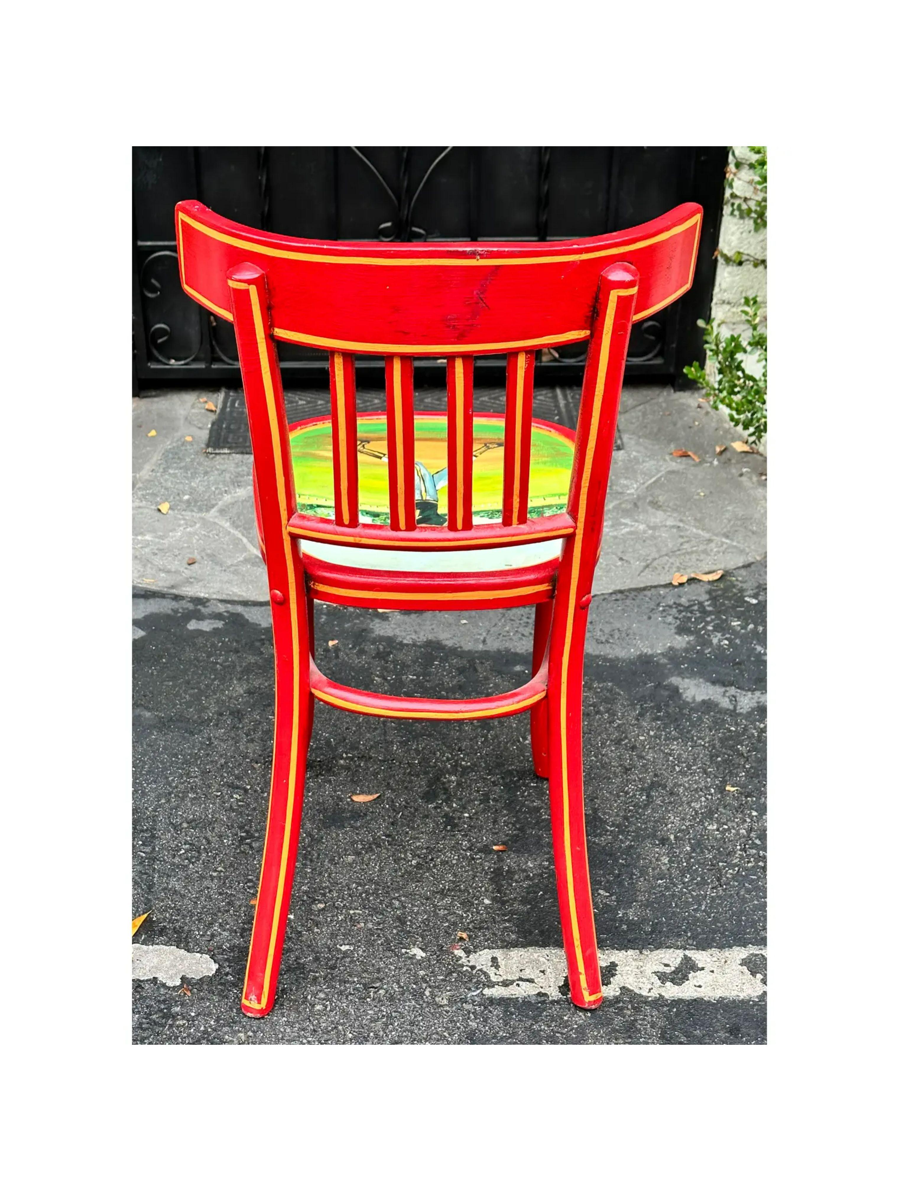 Hand-Painted Vintage Hand Painted Little League Baseball Red Klismos Chair, Mid-20th Century