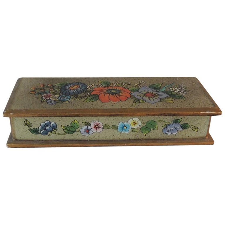 Vintage Hand Painted Mexican Decorative Box For Sale