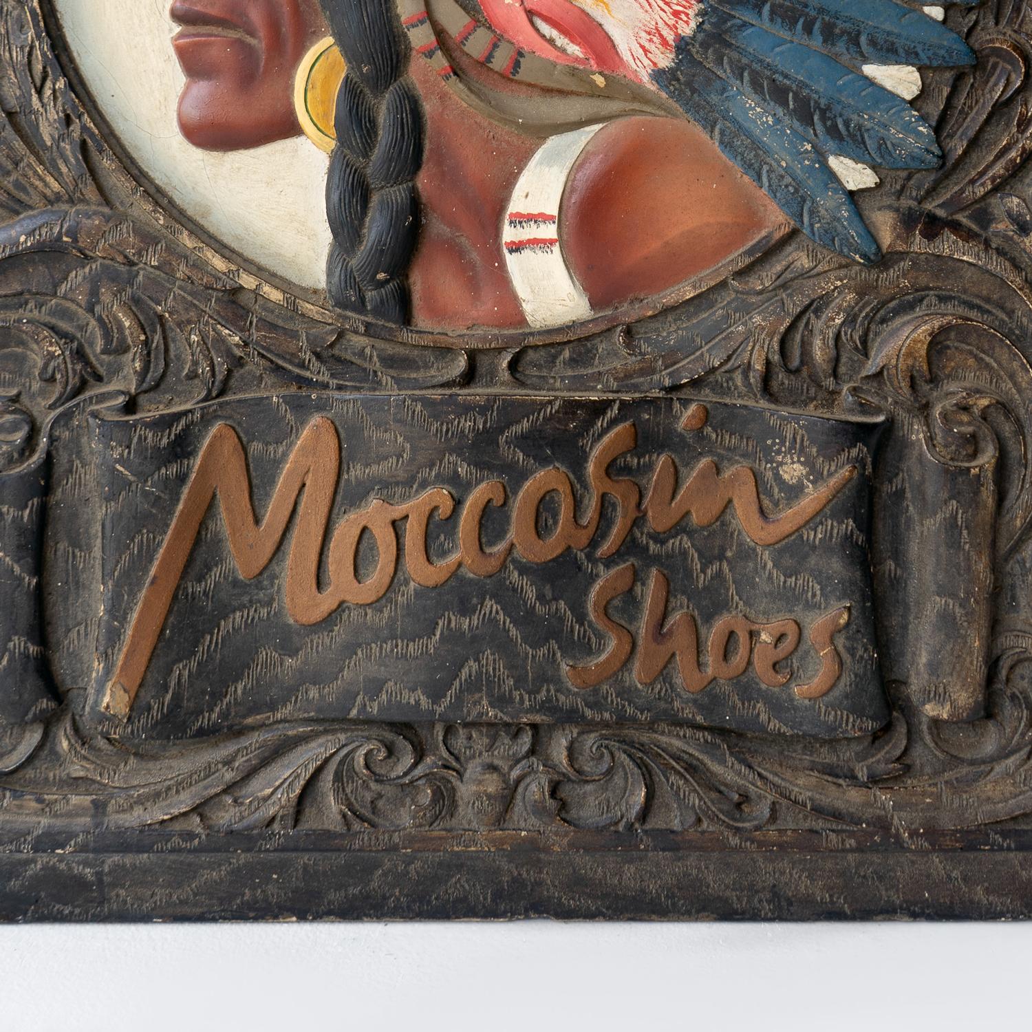 British Vintage Hand Painted 'Moccasin Shoes' Advertising Sign, Native American Chief