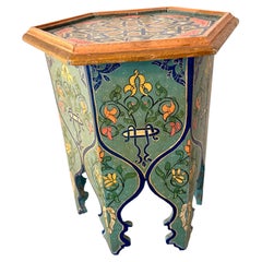 Vintage Hand Painted Moroccan Octagon Side Table in Good Condition