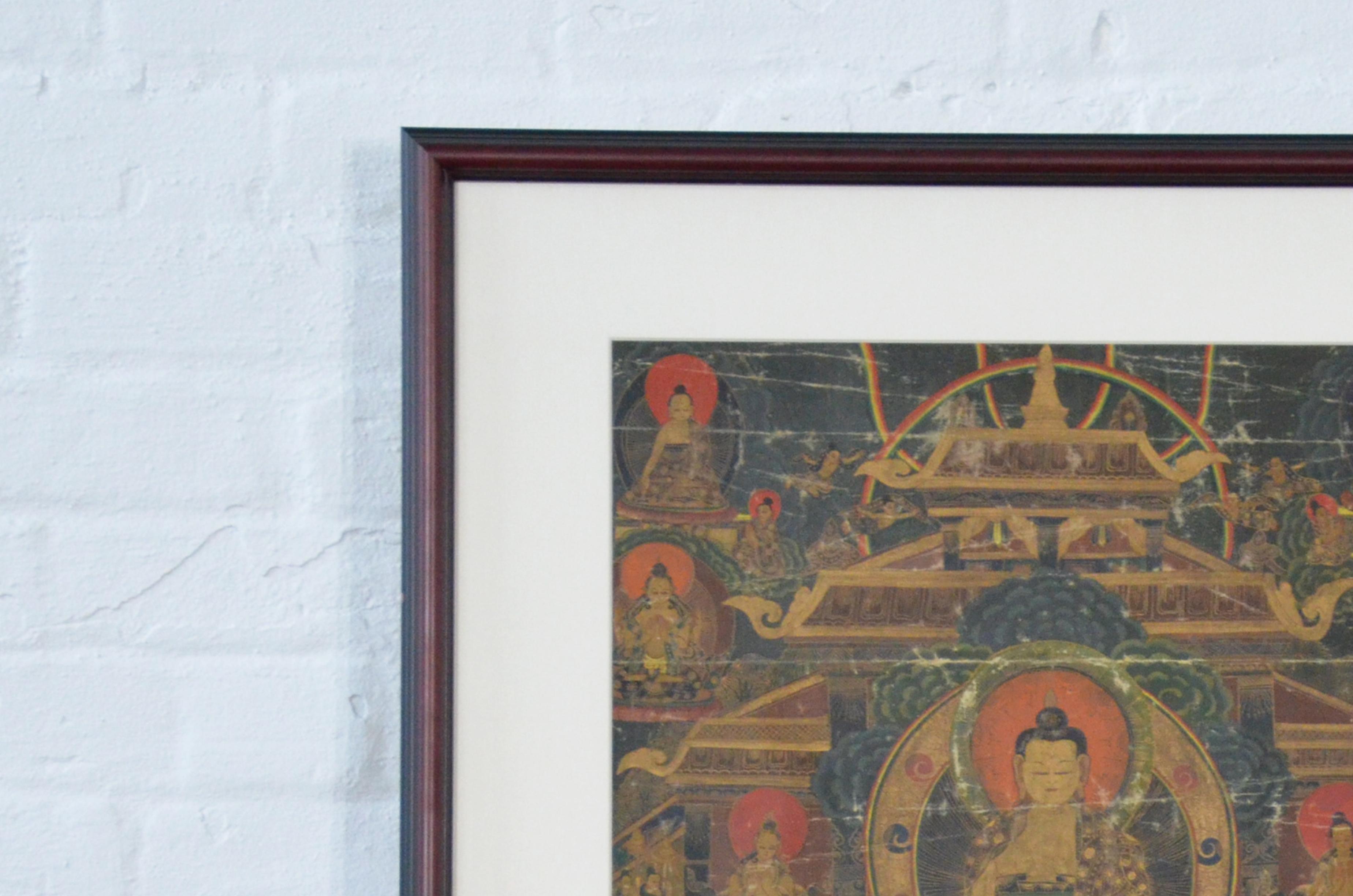 Vintage Hand-Painted Multi-Colored Tibetan Thangka Painting Depicting the Buddha In Good Condition In Yonkers, NY