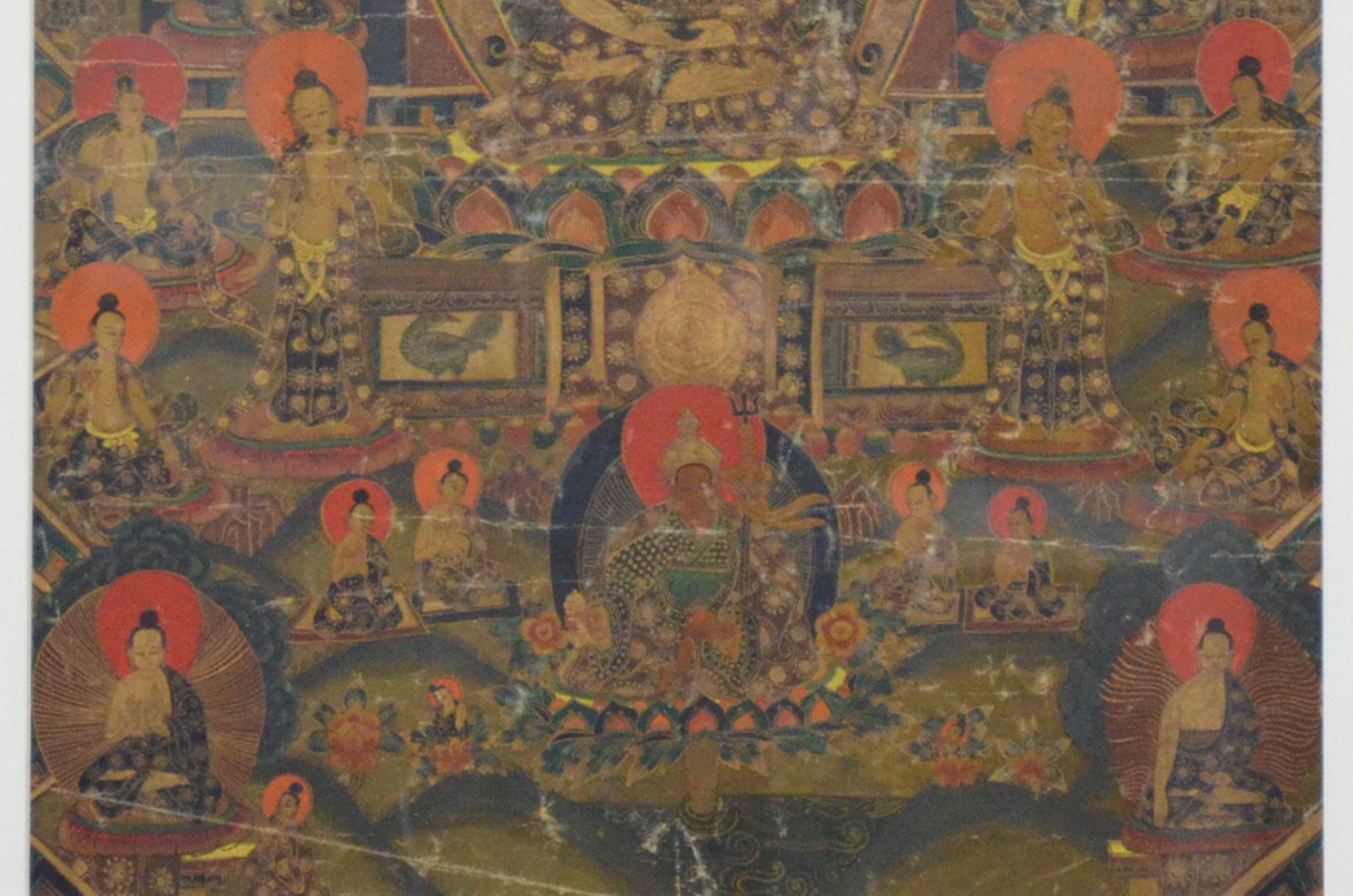 20th Century Vintage Hand-Painted Multi-Colored Tibetan Thangka Painting Depicting the Buddha