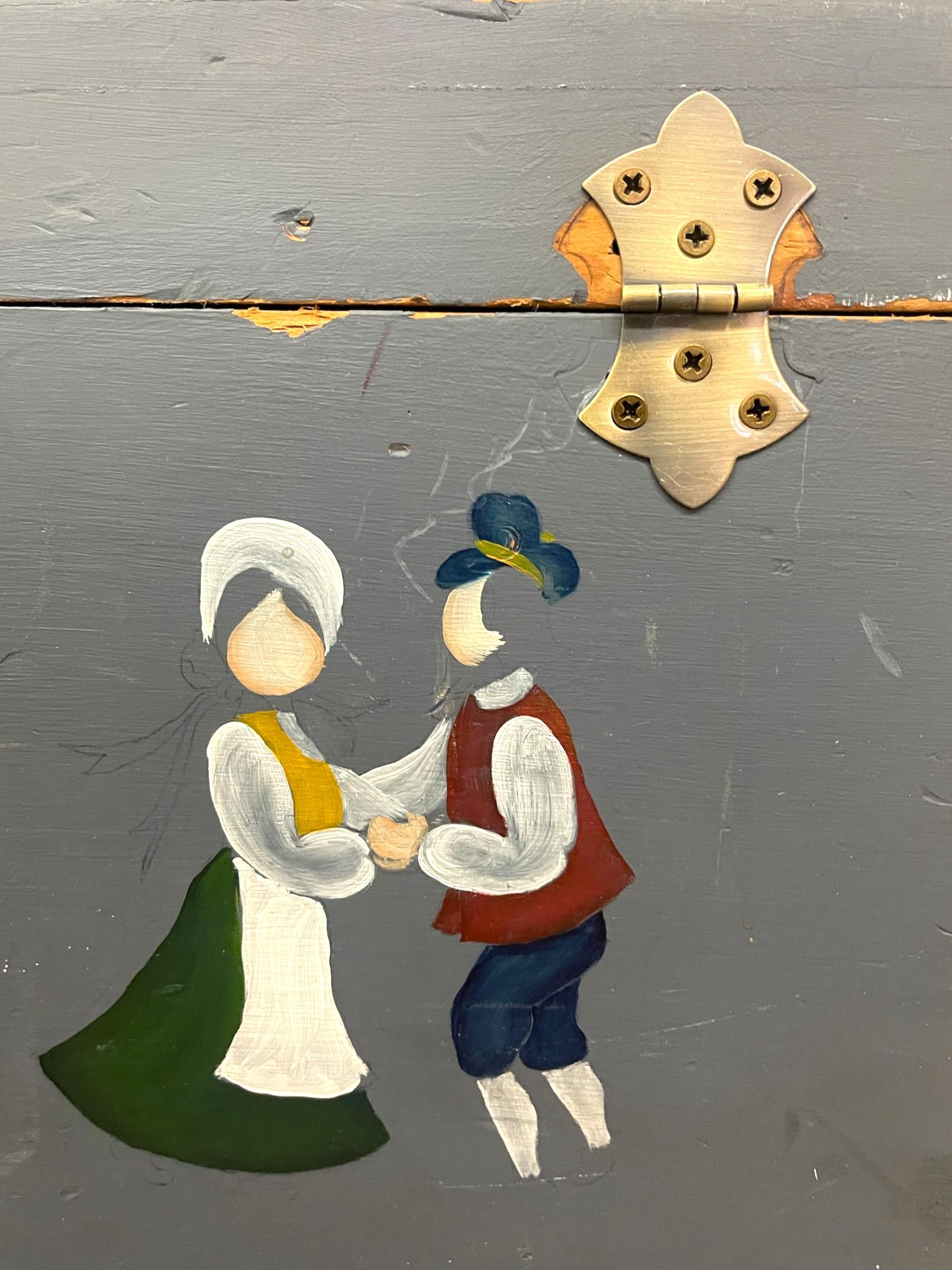 Cassapanca o baule per coperte d'epoca dipinta a mano in arte popolare norvegese in vendita 2