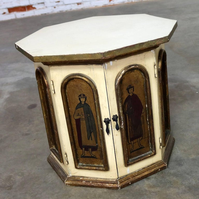 Vintage HandPainted Octagon Drum Side Table Attributed Arte De Mexico For Sale at 1stDibs