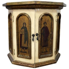 Vintage Hand-Painted Octagon Drum Side Table Cabinet Attributed Arte De Mexico