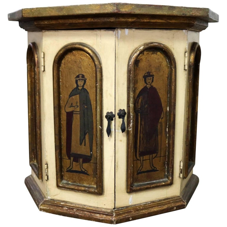 Vintage HandPainted Octagon Drum Side Table Attributed Arte De Mexico For Sale at 1stDibs