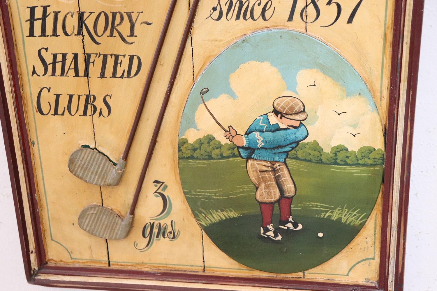 Scottish Vintage Hand Painted on Wood Advertising Sign for Golf Equipments, 1920s For Sale