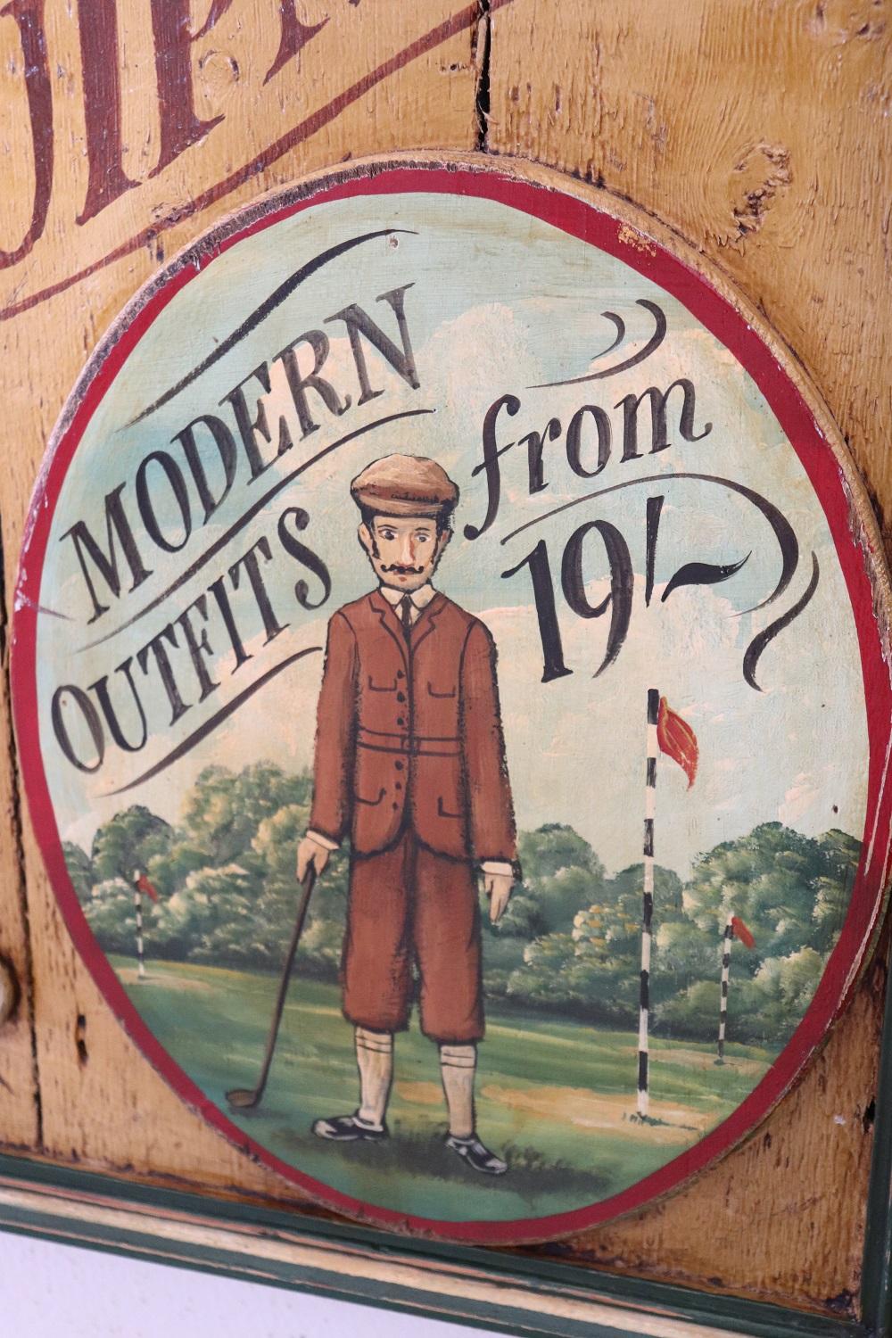 Panneau publicitaire vintage peint à la main sur bois pour les équipements de golf, années 1920 Bon état - En vente à Casale Monferrato, IT