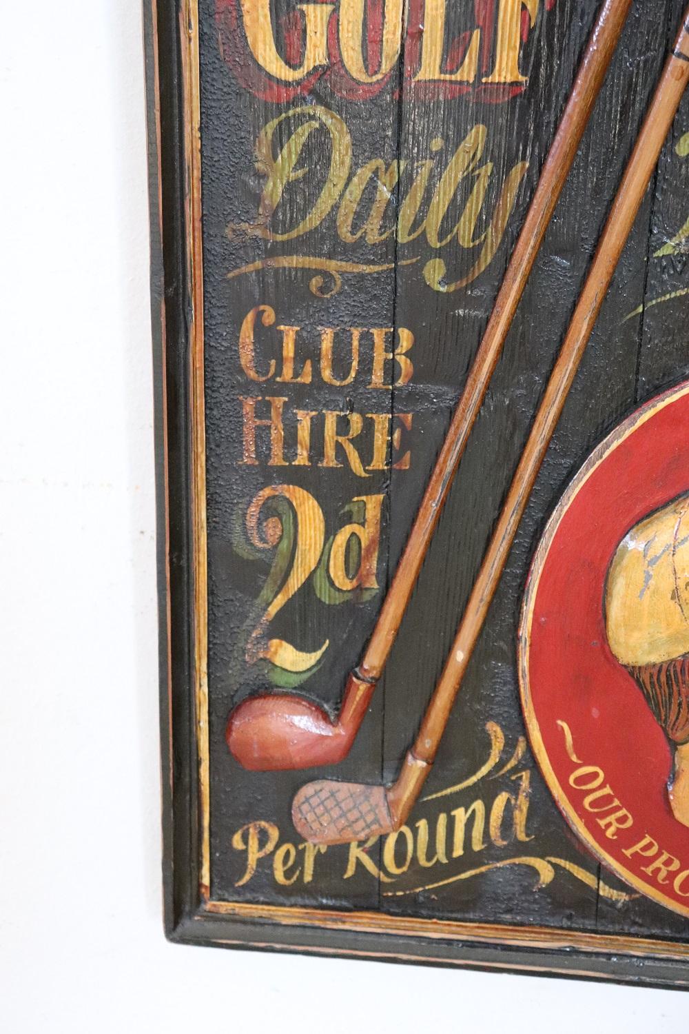 Hand-Painted Vintage Hand Painted on Wood Historic Golf Club Sign, 1920s