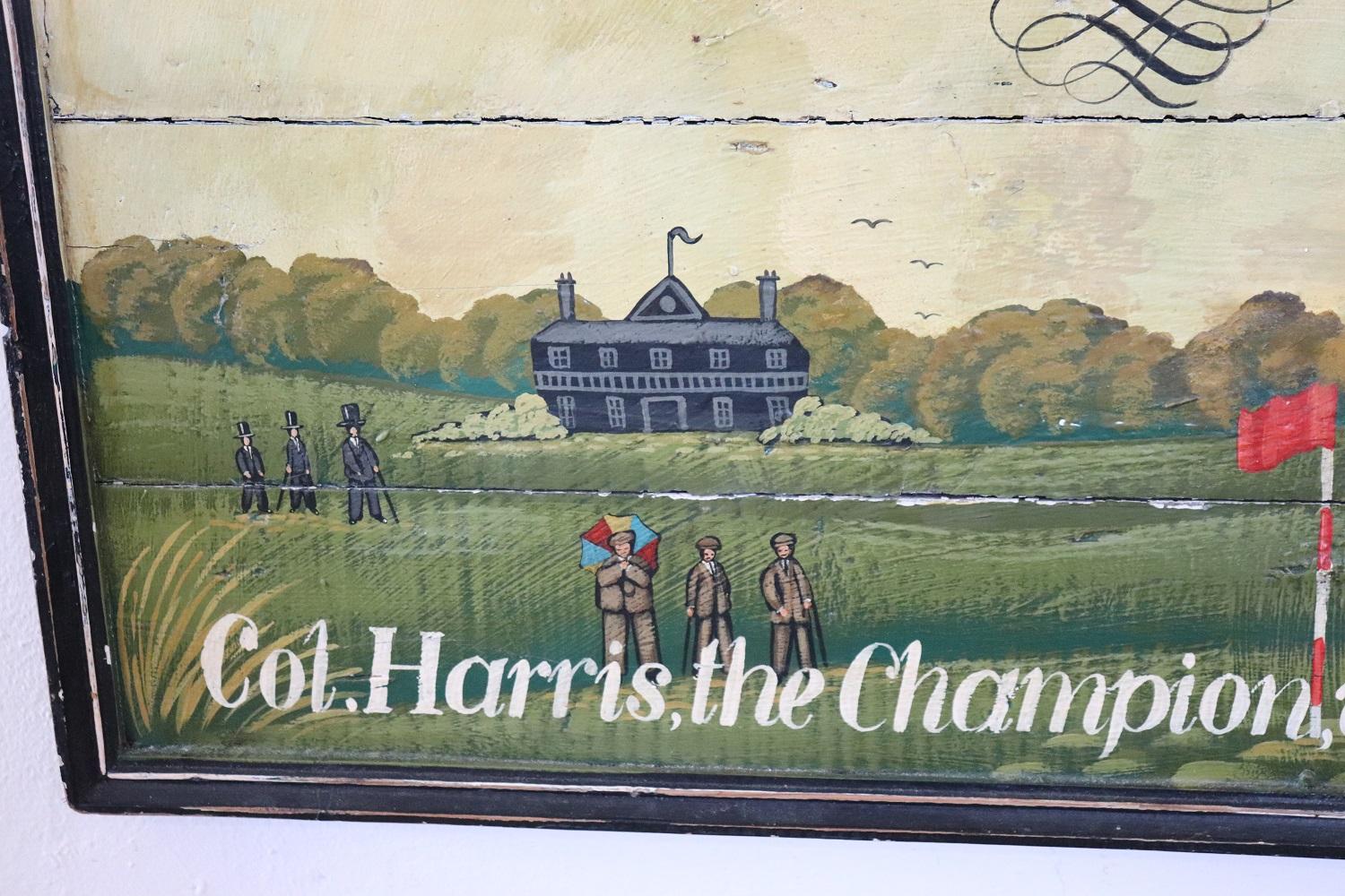 Peint à la main Panneau vintage d'un club de golf historique en bois peint à la main, années 1920 en vente
