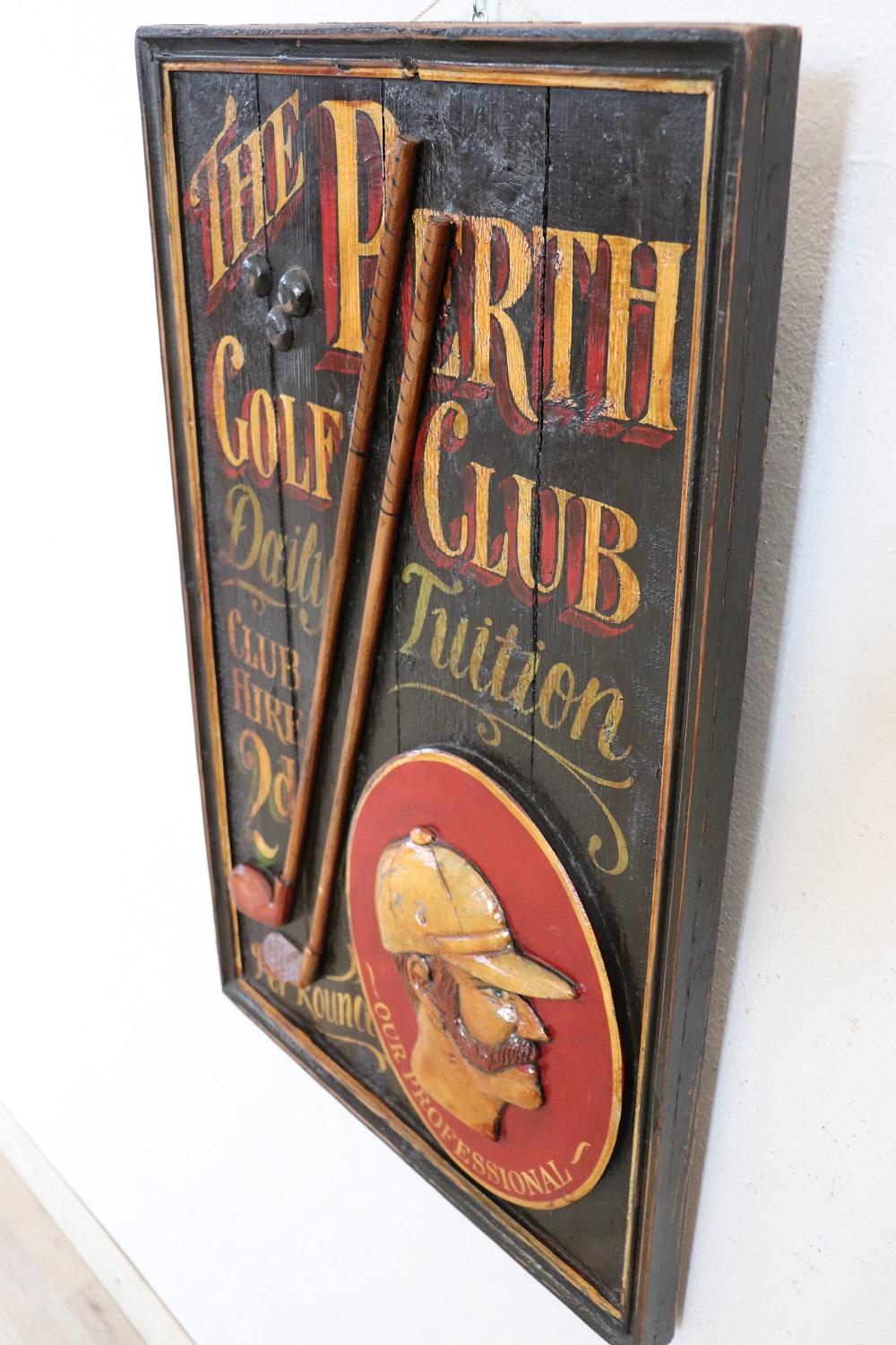 Vintage Hand Painted on Wood Historic Golf Club Sign, 1920s In Good Condition In Casale Monferrato, IT