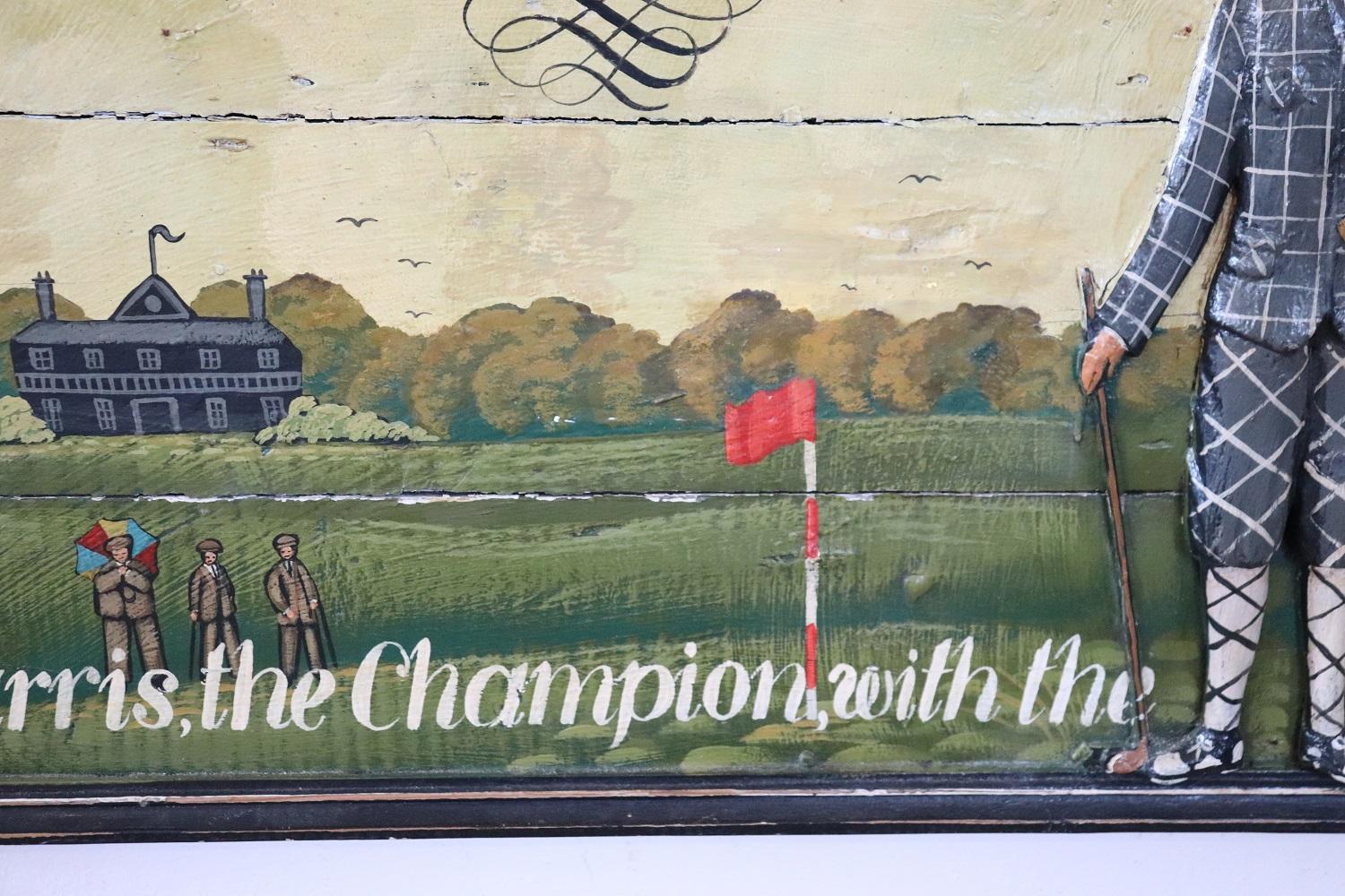 Vintage Hand Painted on Wood Historic Golf Club Sign, 1920s In Good Condition For Sale In Casale Monferrato, IT