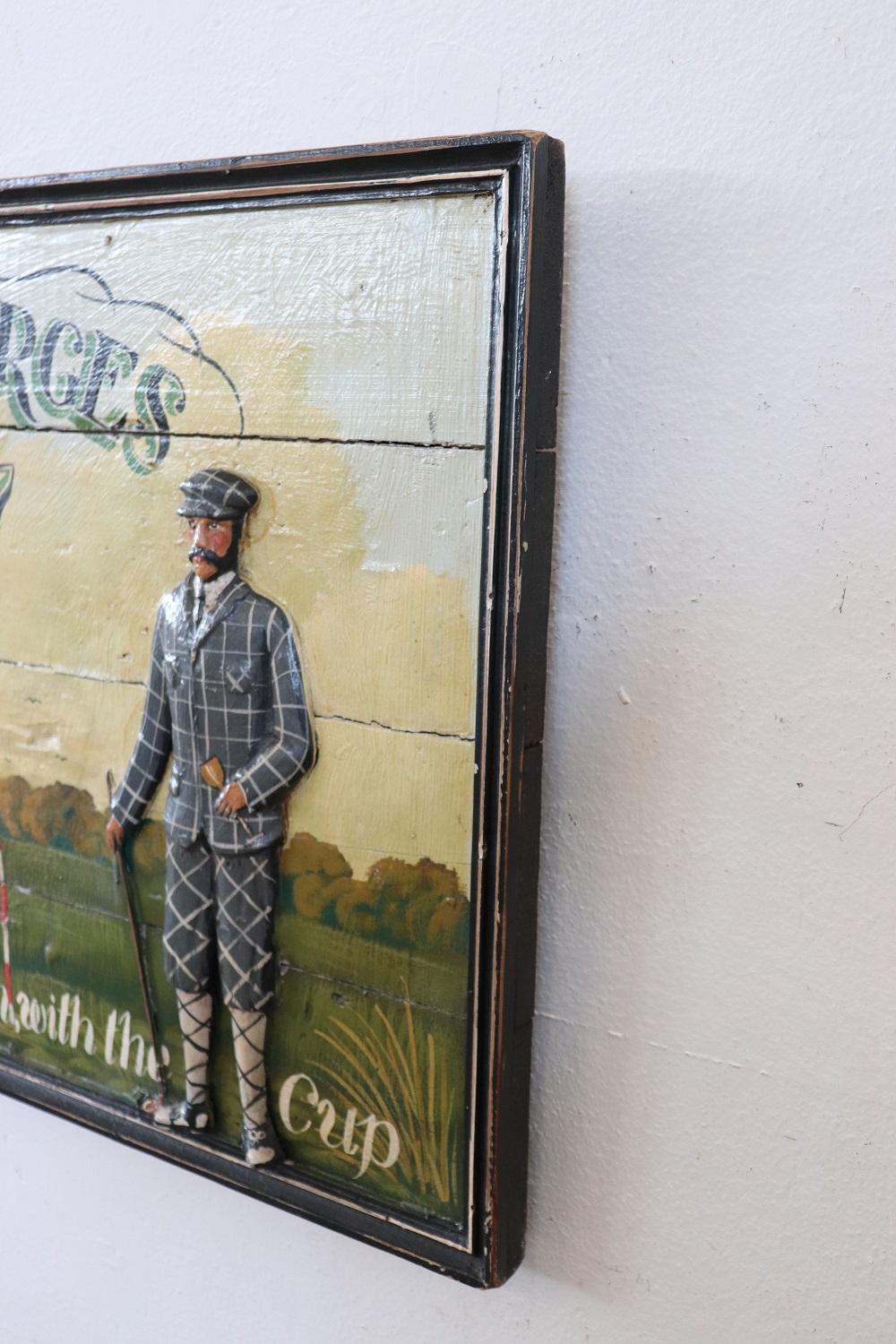 Début du 20ème siècle Panneau vintage d'un club de golf historique en bois peint à la main, années 1920 en vente