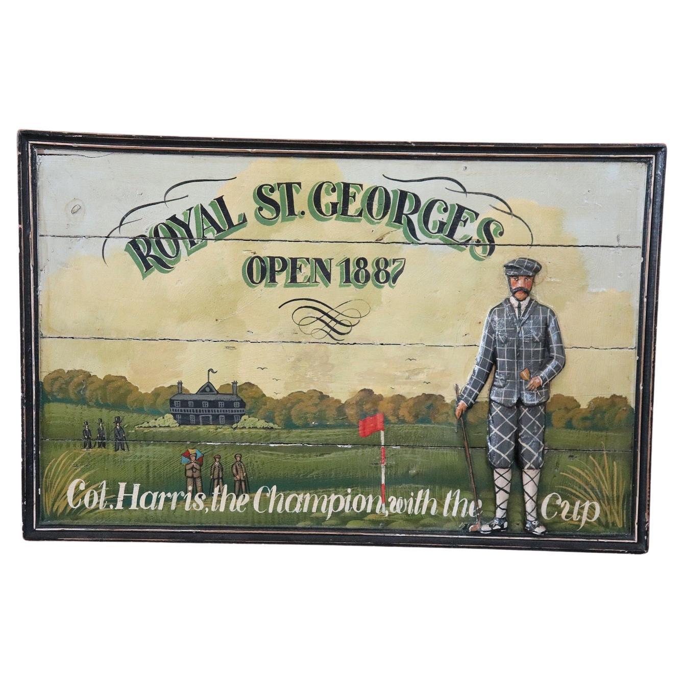 Vintage Hand Painted on Wood Historic Golf Club Sign, 1920s