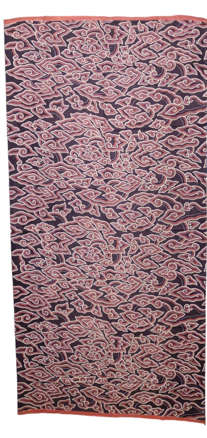 Indonesian Vintage Hand Painted Oriental Cloud Batik Indonesia Textiles Interior Design For Sale