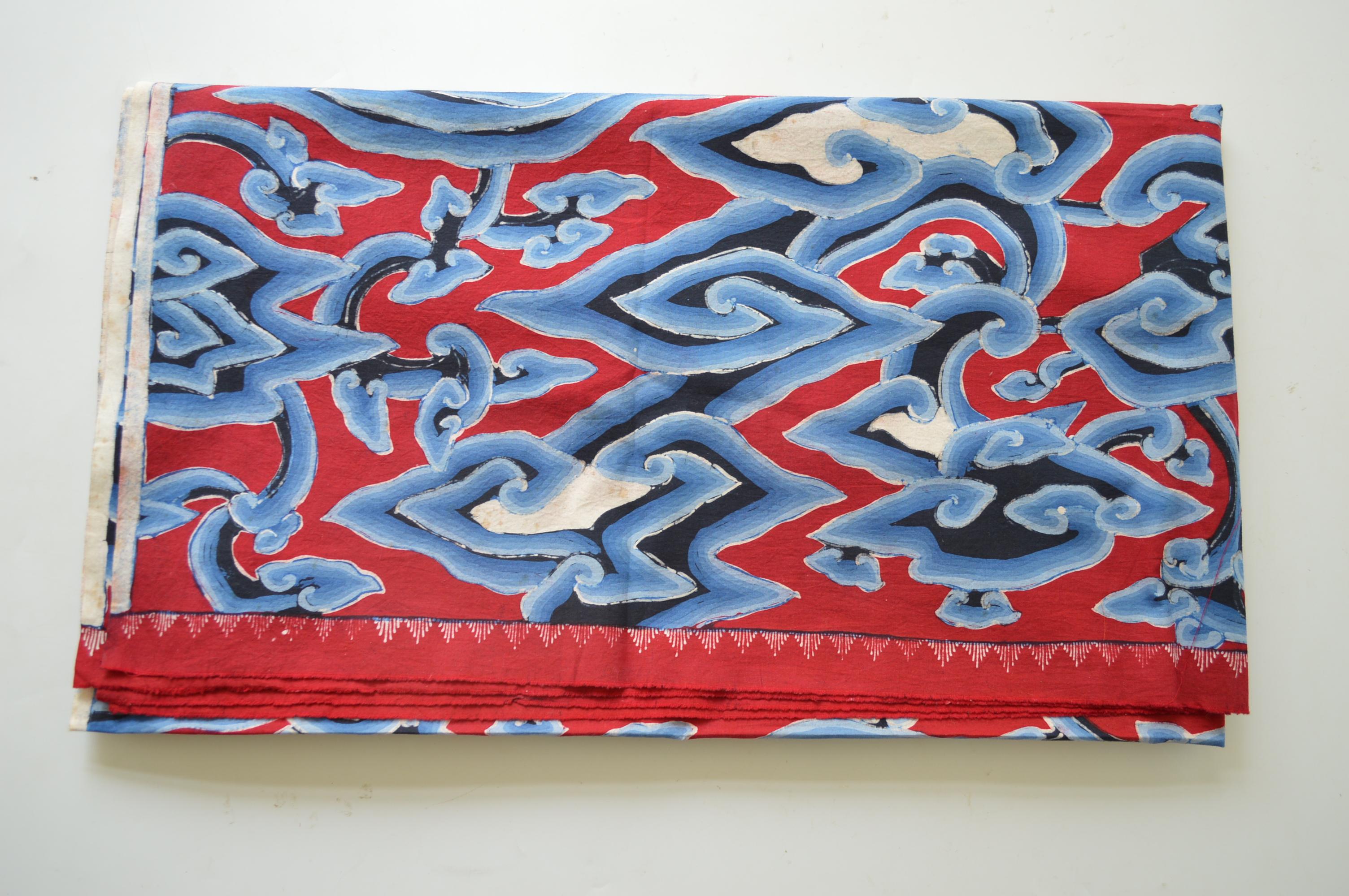 20th Century Vintage Hand Painted Oriental Cloud Batik Indonesia Textiles Interior Design
