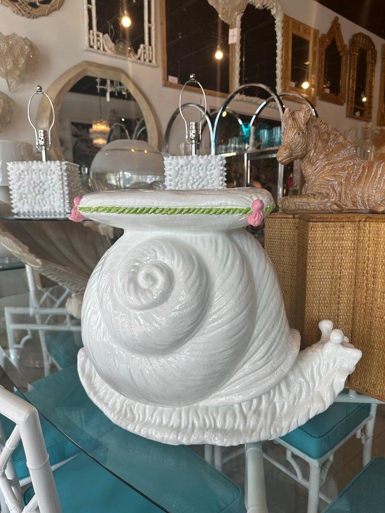 Vintage Hand Painted Palm Beach Snail Garden Stand Side End Drink Table For Sale 3