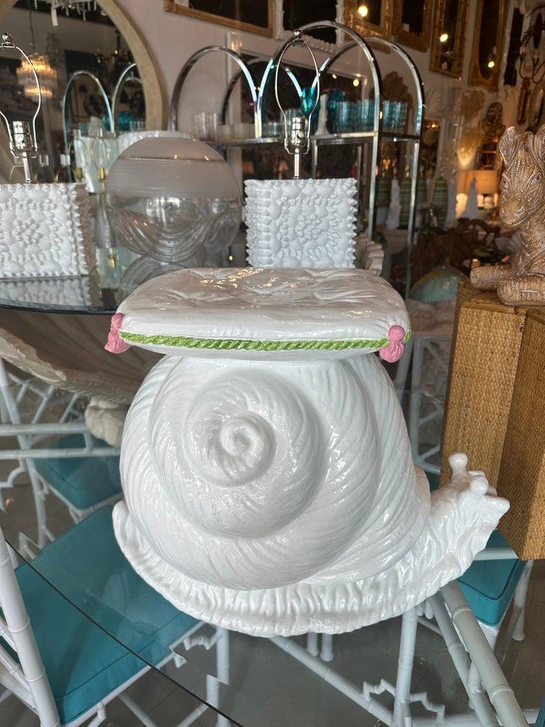Vintage Hand Painted Palm Beach Snail Garden Stand Side End Drink Table For Sale 5
