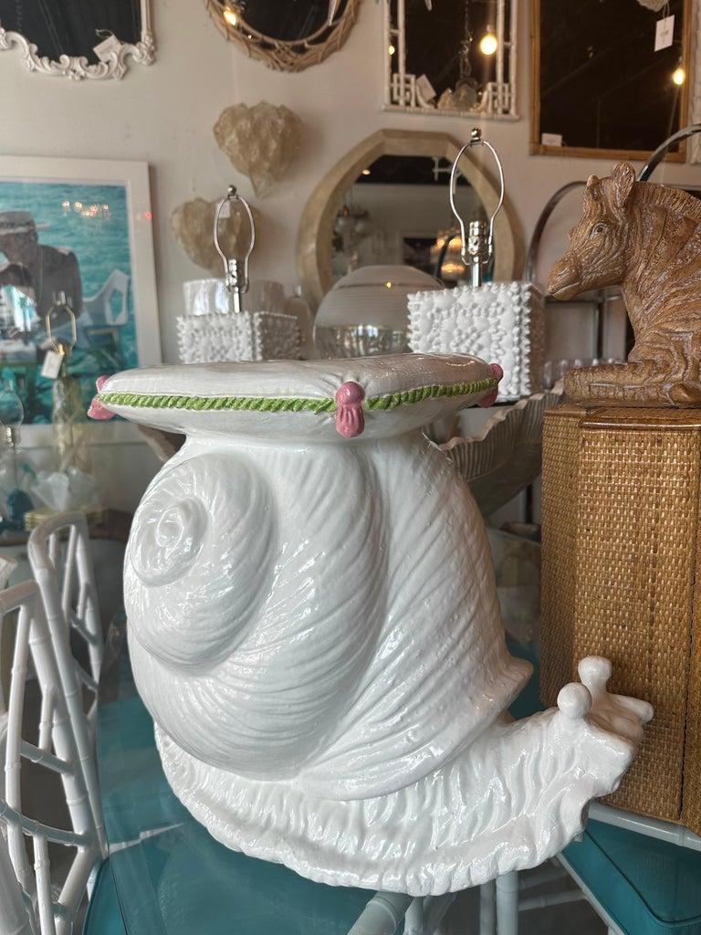 American Vintage Hand Painted Palm Beach Snail Garden Stand Side End Drink Table For Sale