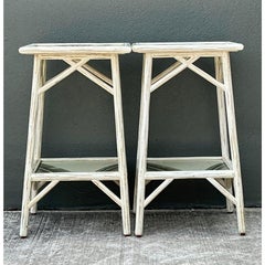 Vintage Hand Painted Palm Side Tables - A Pair