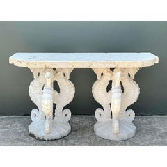 Vintage Hand Painted Palm Side Tables - A Pair