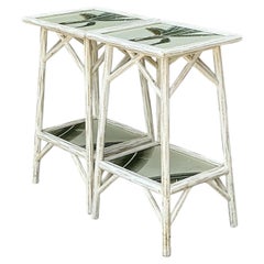Vintage Hand Painted Palm Side Tables - A Pair