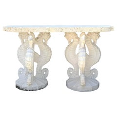 Vintage Hand Painted Palm Side Tables - A Pair