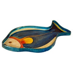 Vintage Hand Painted Papier-Mâché Fish Serving Tray, Made in Mexico