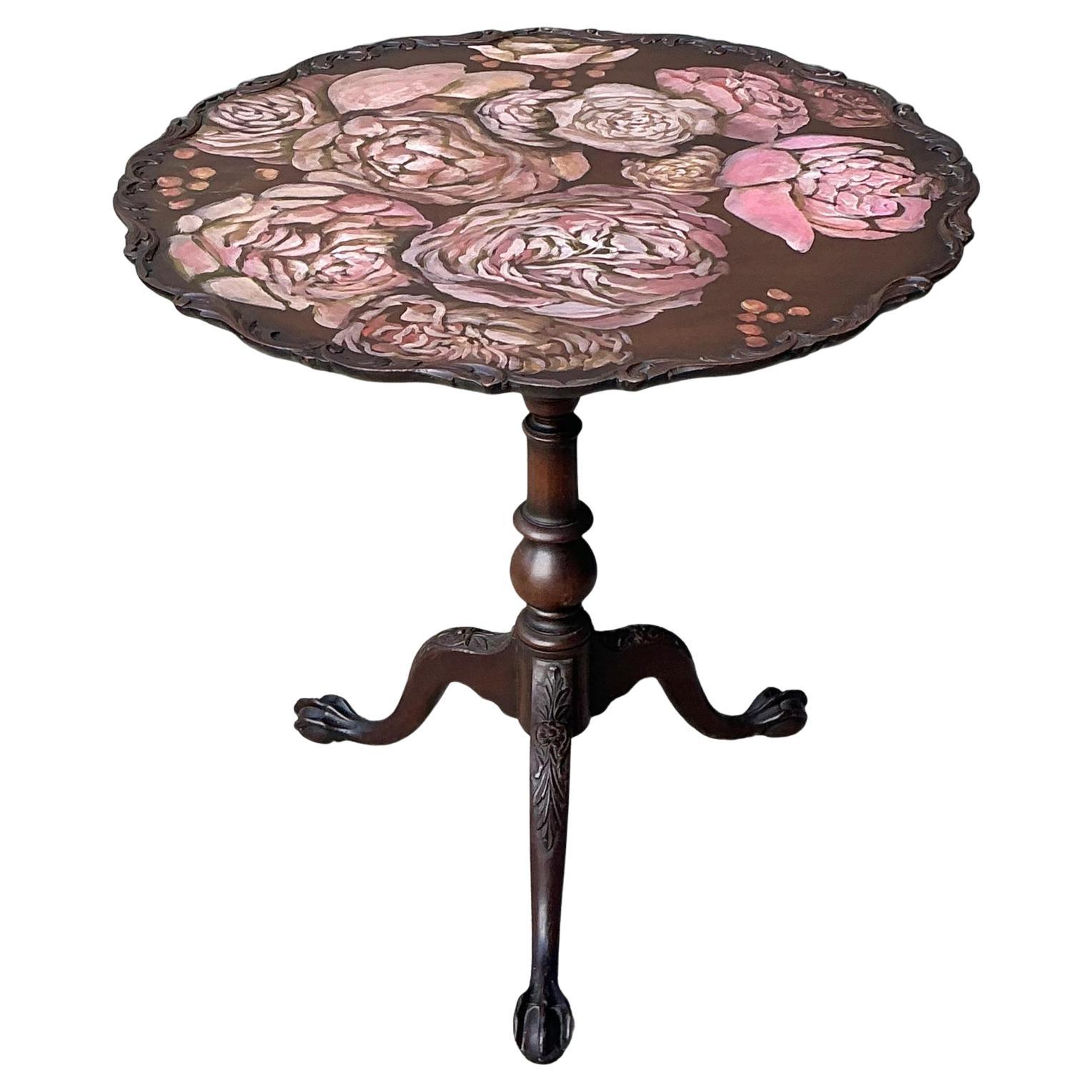 Vintage Hand Painted Pie Crust Side Table For Sale