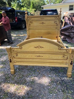 Telaio del letto Amish in pino dipinto a mano vintage