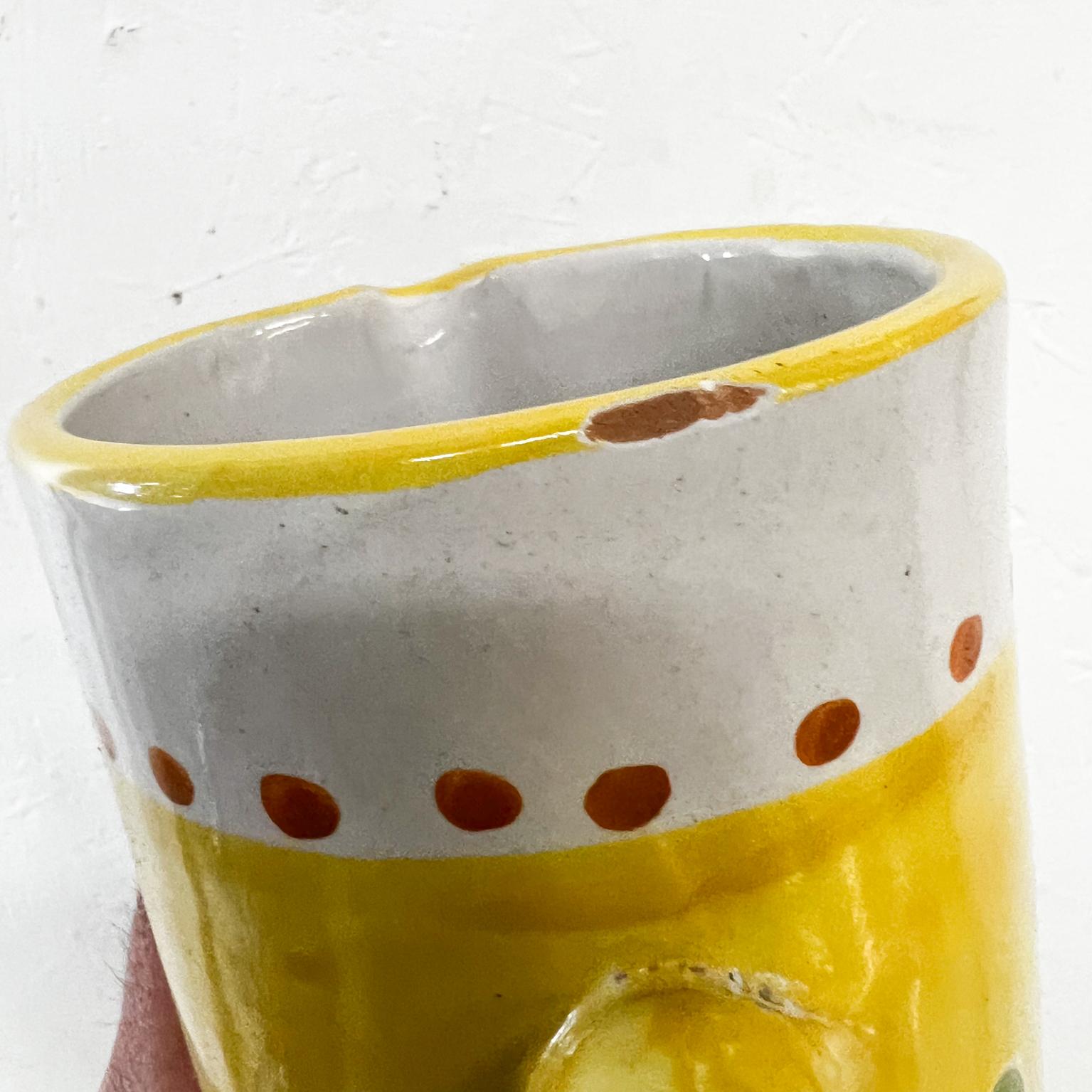 Vintage Hand Painted Pitcher with Chicken Yellow & Green Italy 7